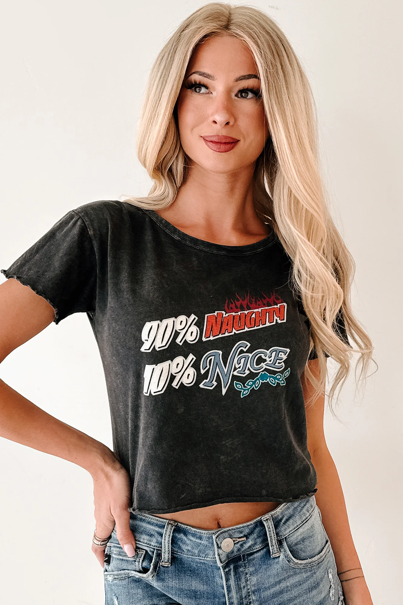 "90% Naughty 10% Nice" Graphic T-Shirt (Charcoal) - Image 2