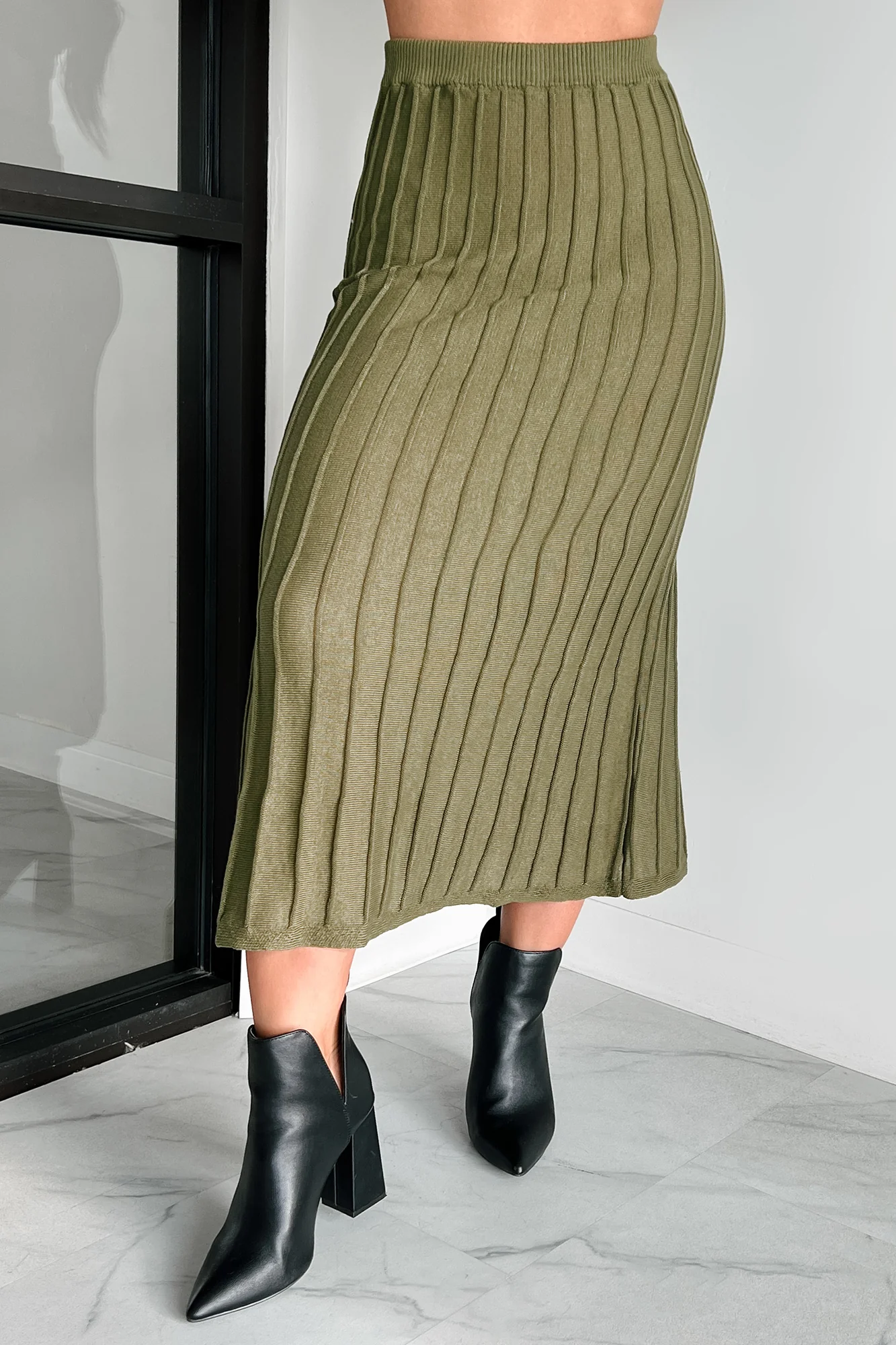 A Certain Sophistication Sweater Knit Midi Skirt (Olive) - Image 5