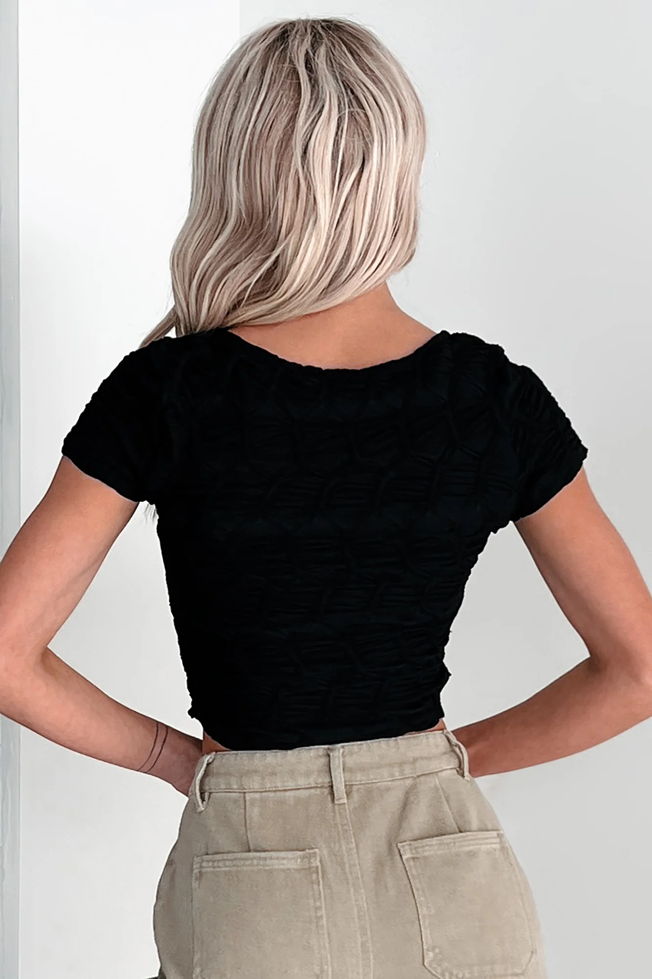 A Little Birdie Told Me Textured Square Neck Top (Black) - Image 5