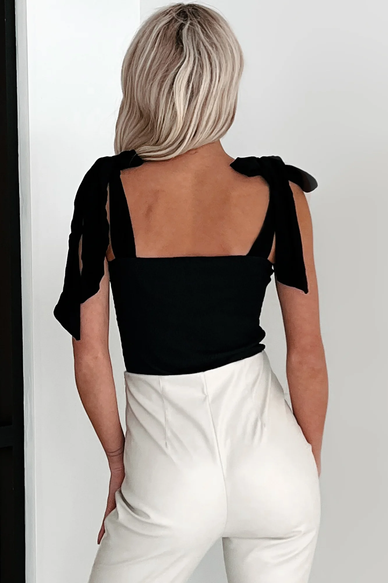 A Stitch In Time V-Notch Tie Strap Bodysuit (Black) - Image 10