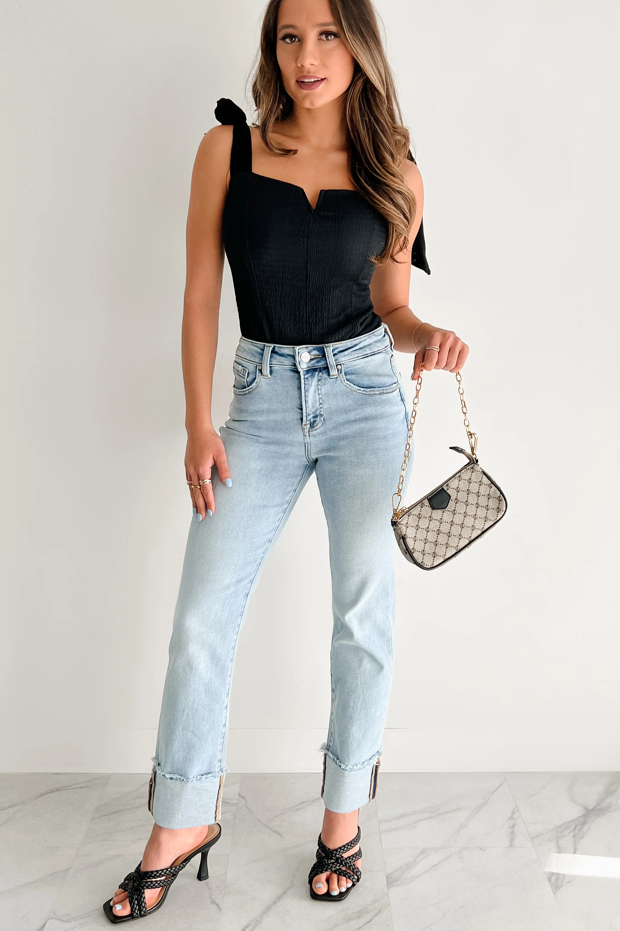 A Stitch In Time V-Notch Tie Strap Bodysuit (Black) - Image 4