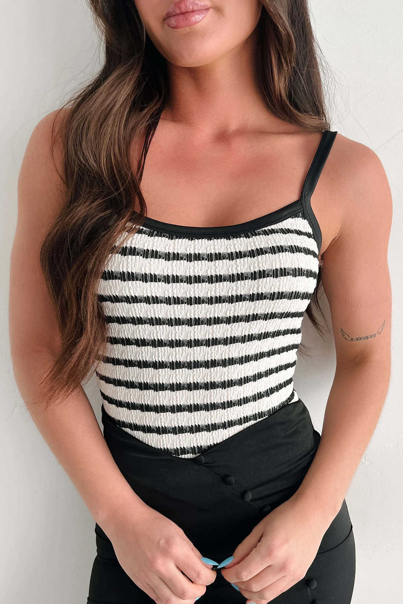A Touch Of Class Ruched Knit Bodysuit (Cream/Black) - Image 11