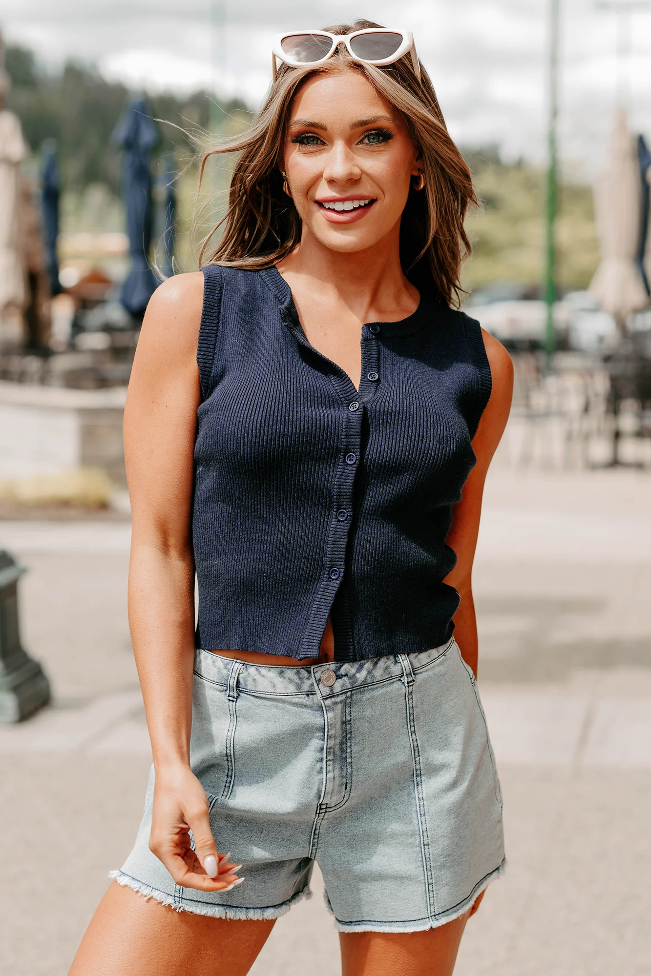 A Whole Vibe Button Front Sweater Tank (Navy) - Image 3
