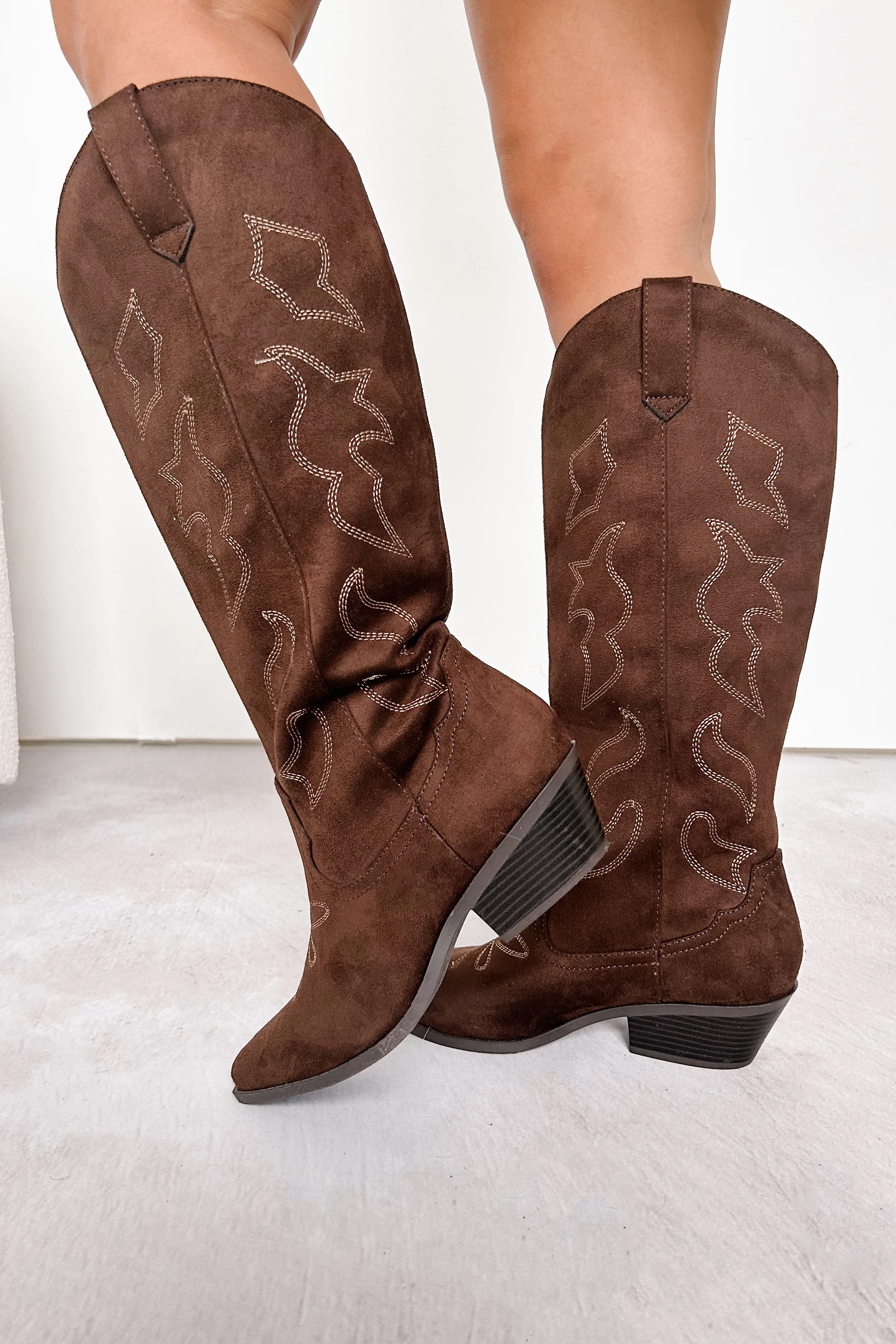 A Wild Ride Faux Suede Western Boots (Brown) - Image 4