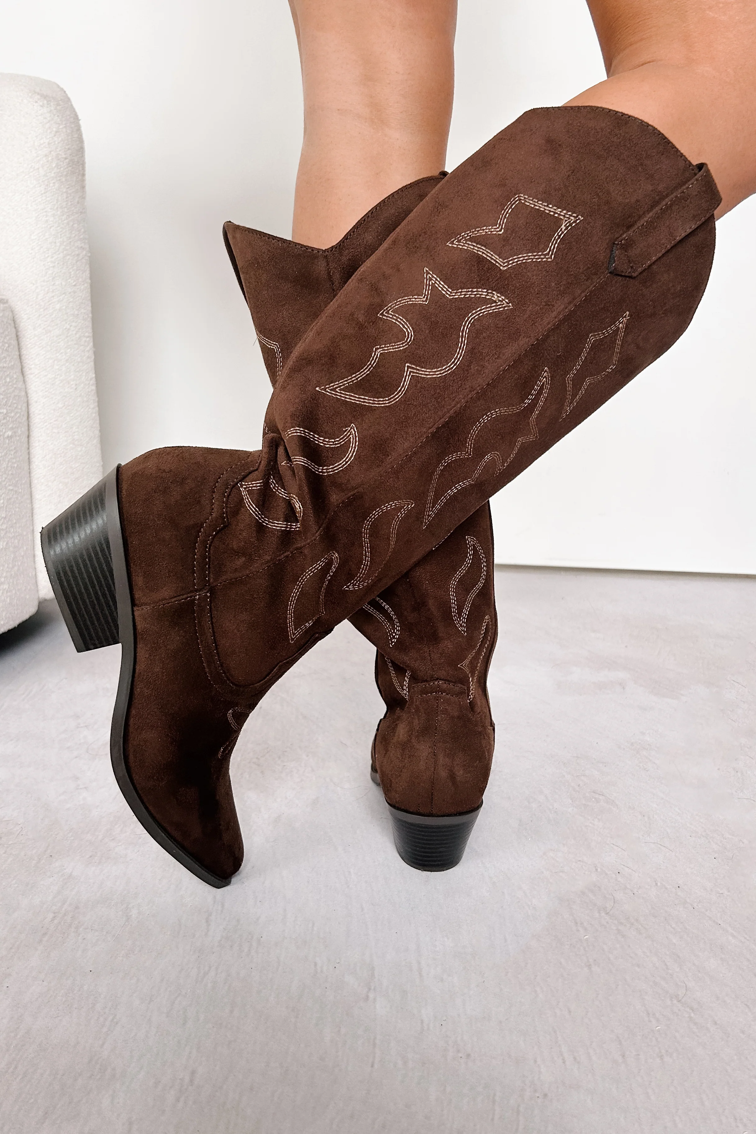 A Wild Ride Faux Suede Western Boots (Brown) - Image 5