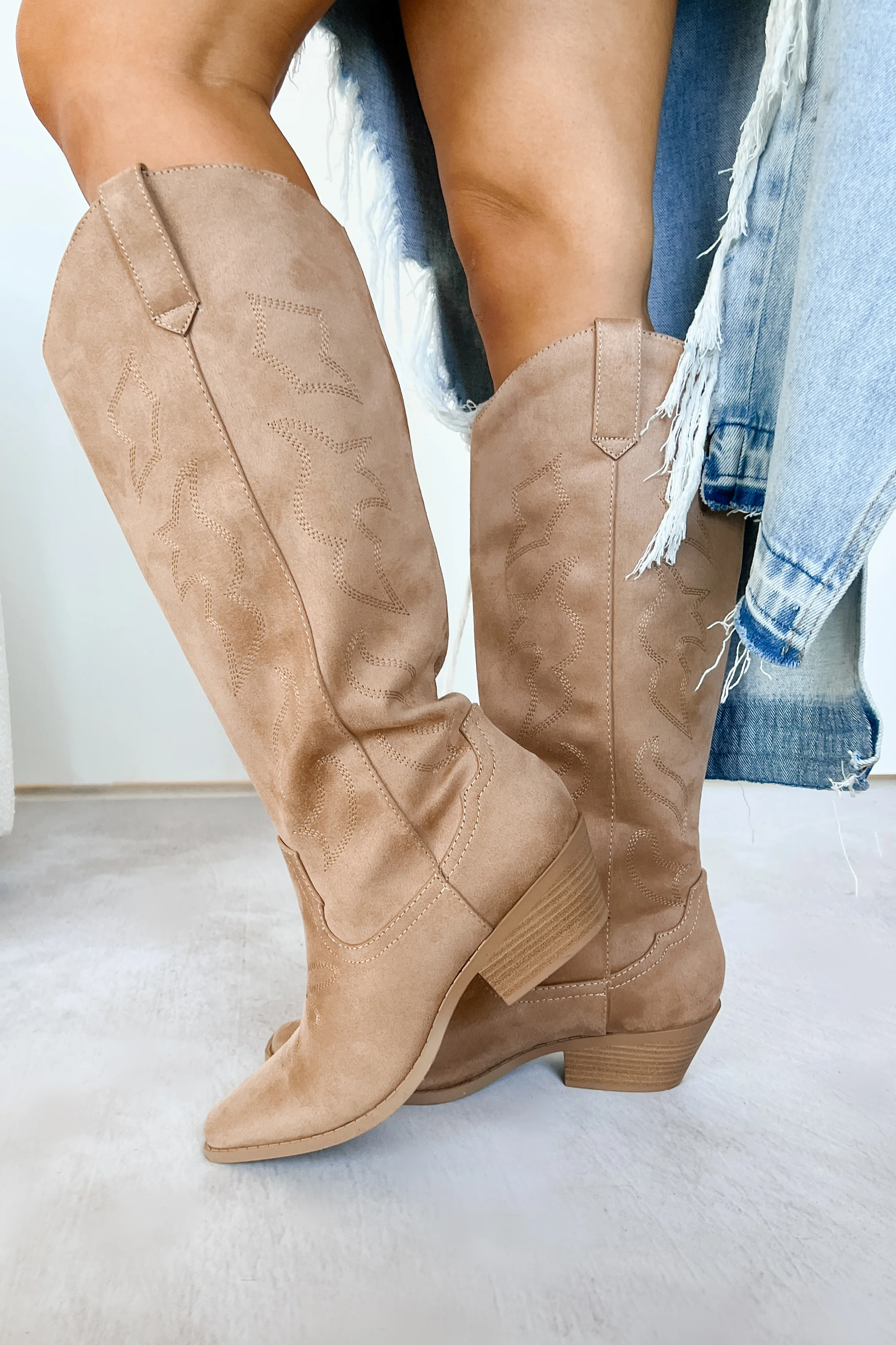 A Wild Ride Faux Suede Western Boots (Tan) - Image 3