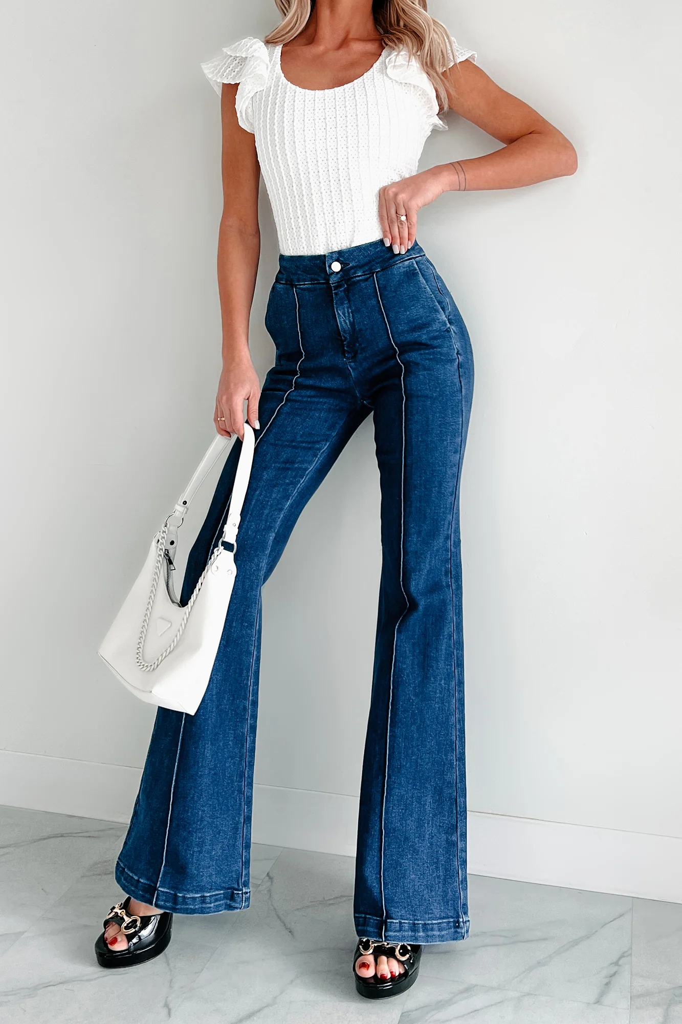 Abigail Special A High Rise Trouser Flare Jeans (Dark) - Image 2