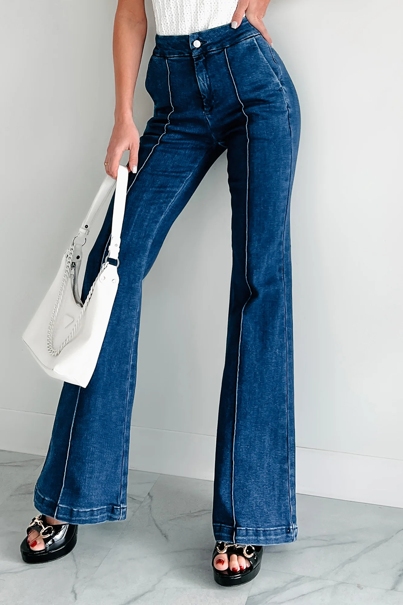 Abigail Special A High Rise Trouser Flare Jeans (Dark) - Image 5