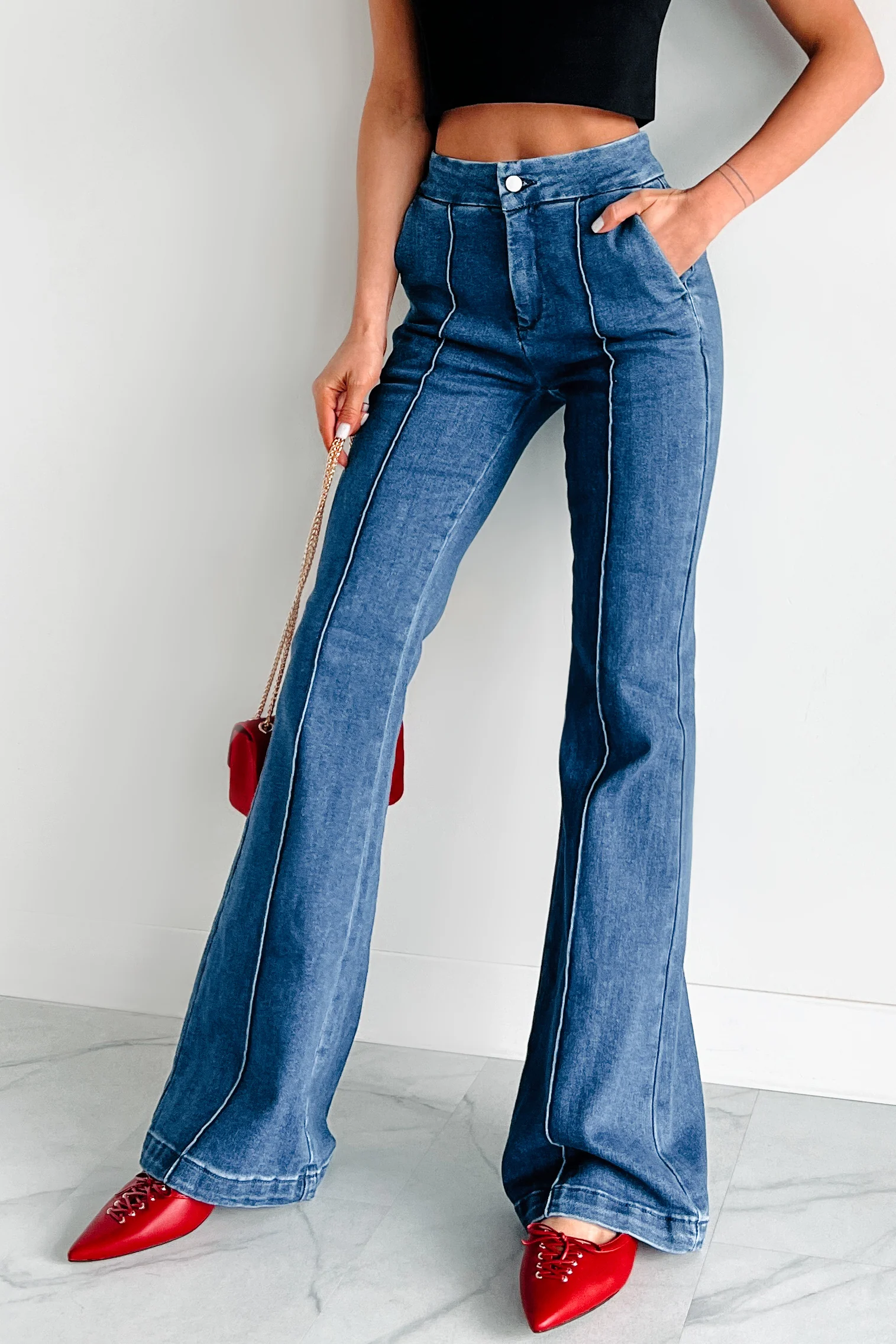 Abigail Special A High Rise Trouser Flare Jeans (Dark) - Image 6