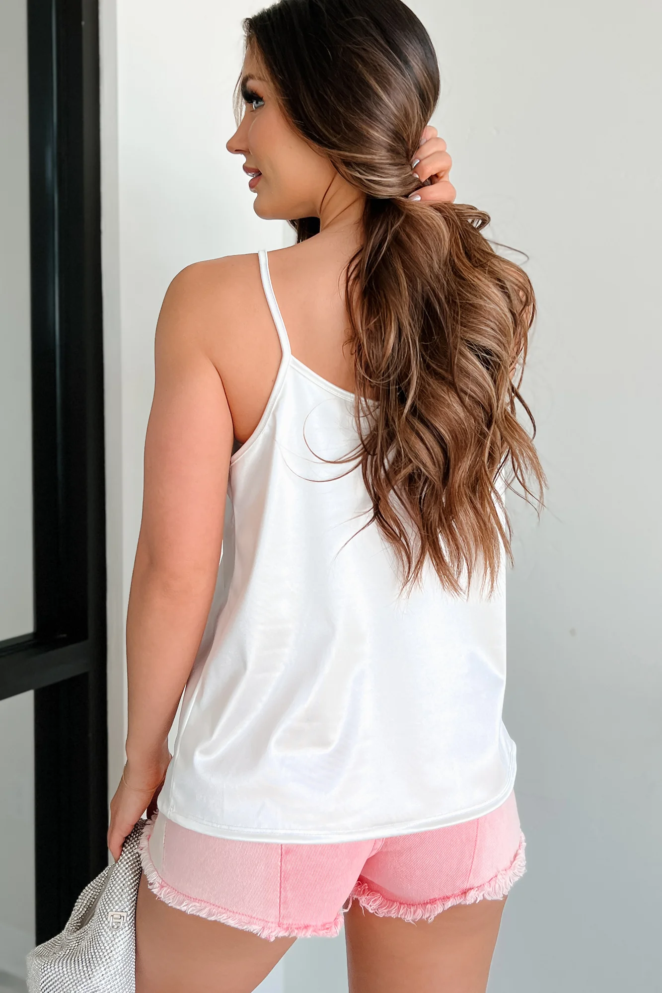 Add A Little Bling Satin Rhinestone Bow Tank Top (Ivory) - Image 4