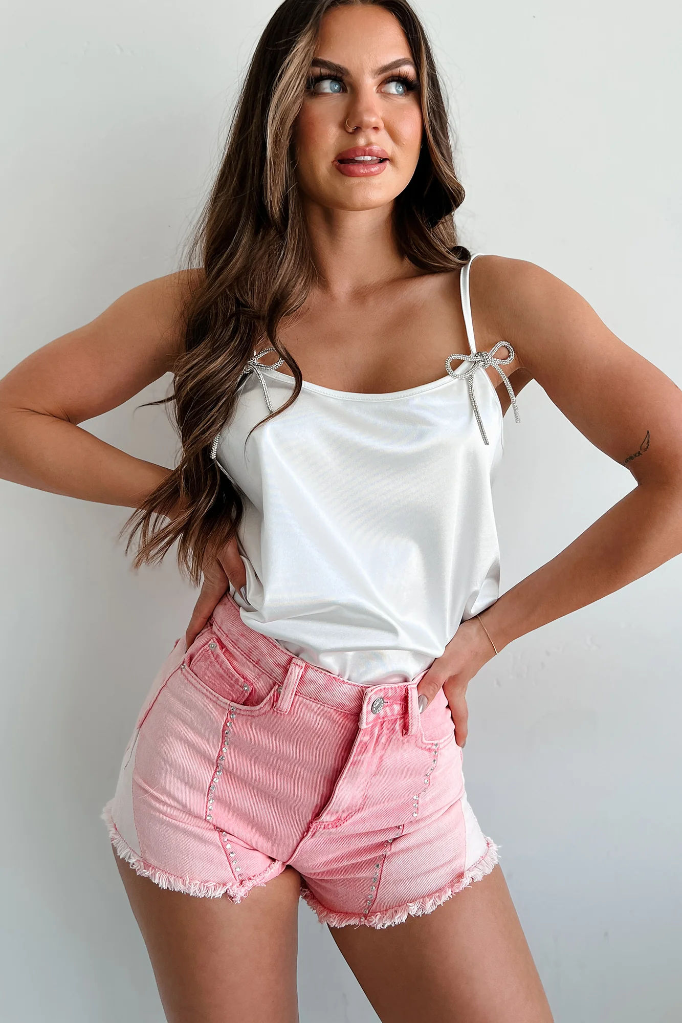 Add A Little Bling Satin Rhinestone Bow Tank Top (Ivory) - Image 9