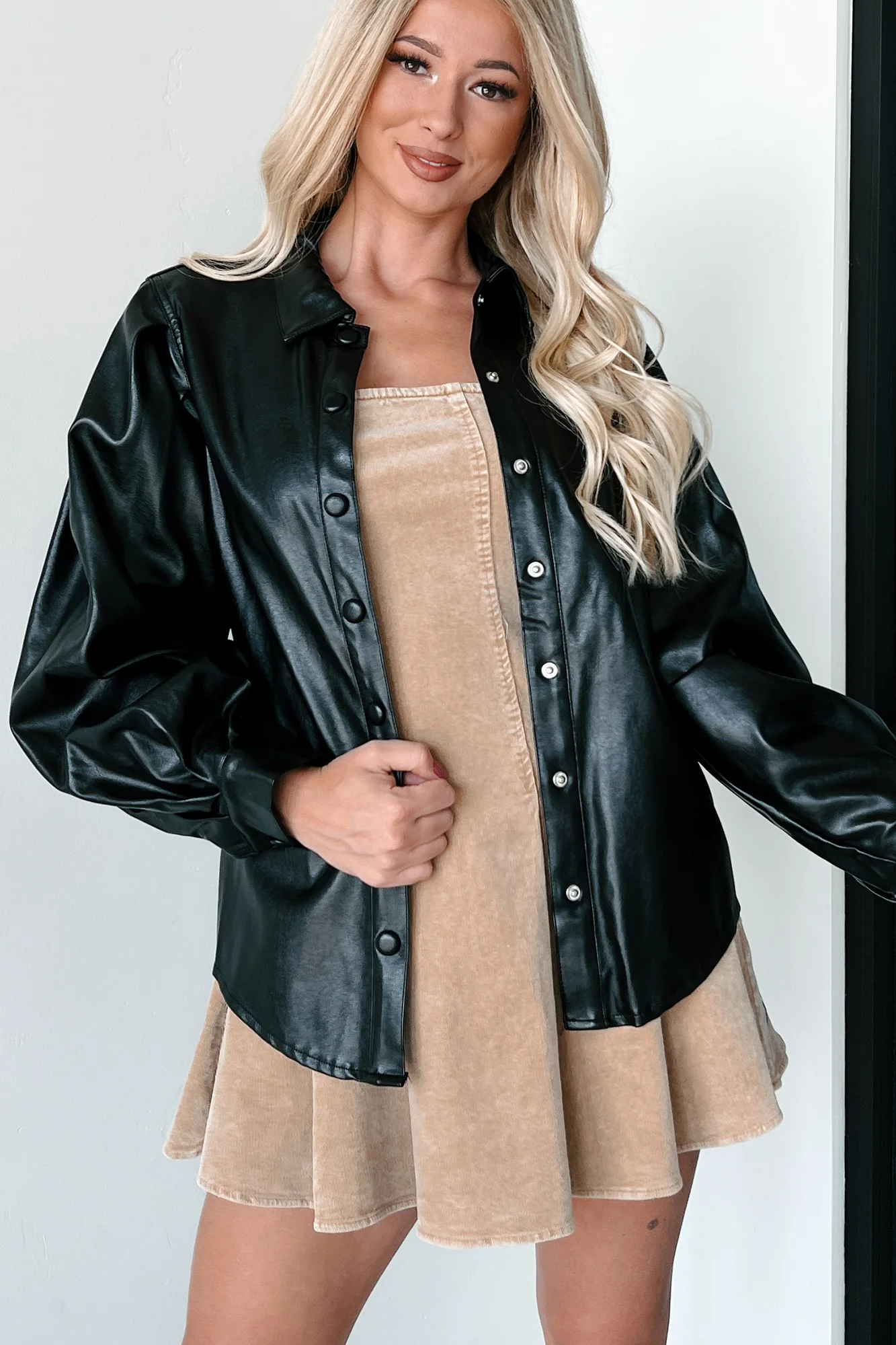 Adding Complications Faux Leather Shacket (Black) - Image 3