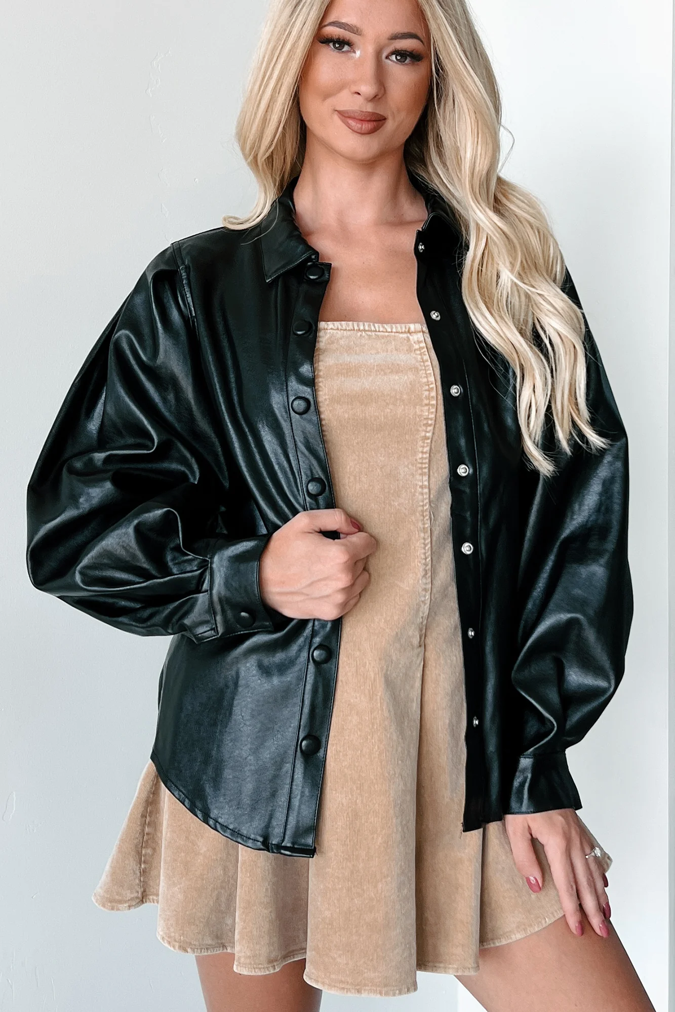 Adding Complications Faux Leather Shacket (Black) - Image 4