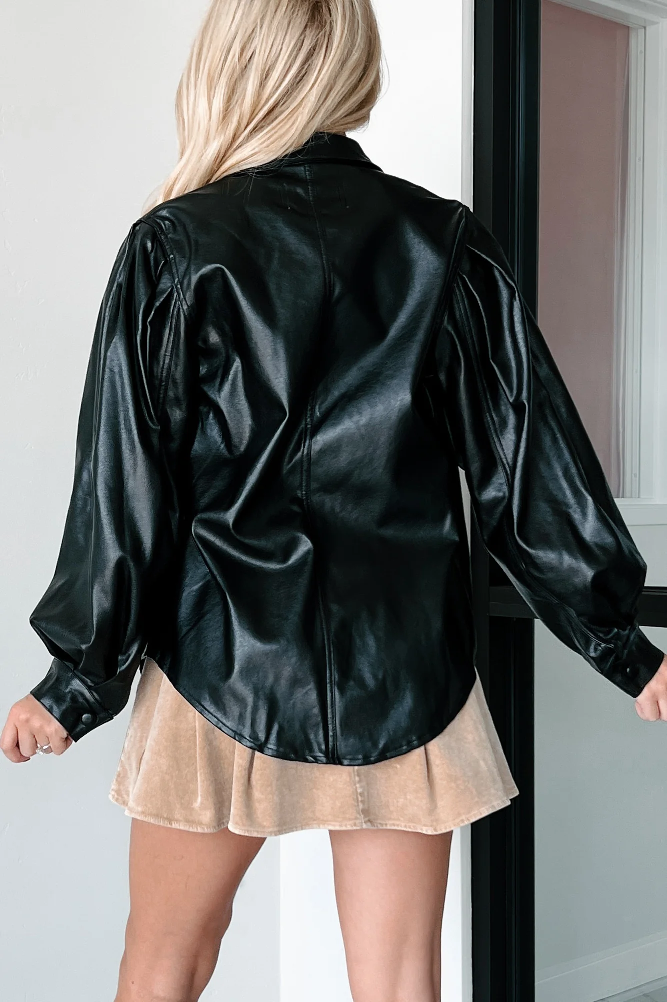Adding Complications Faux Leather Shacket (Black) - Image 6