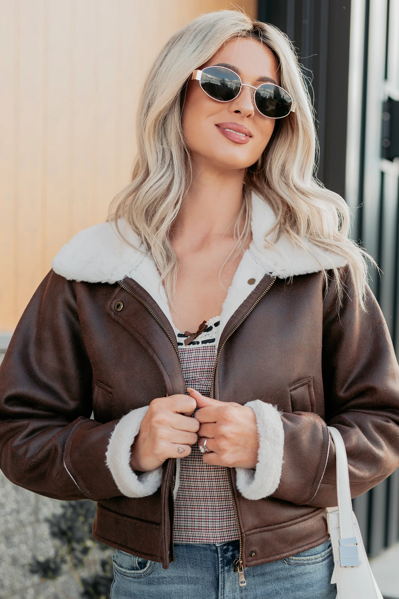 After Dark Faux Suede Fur Lined Jacket (Brown) - Image 10