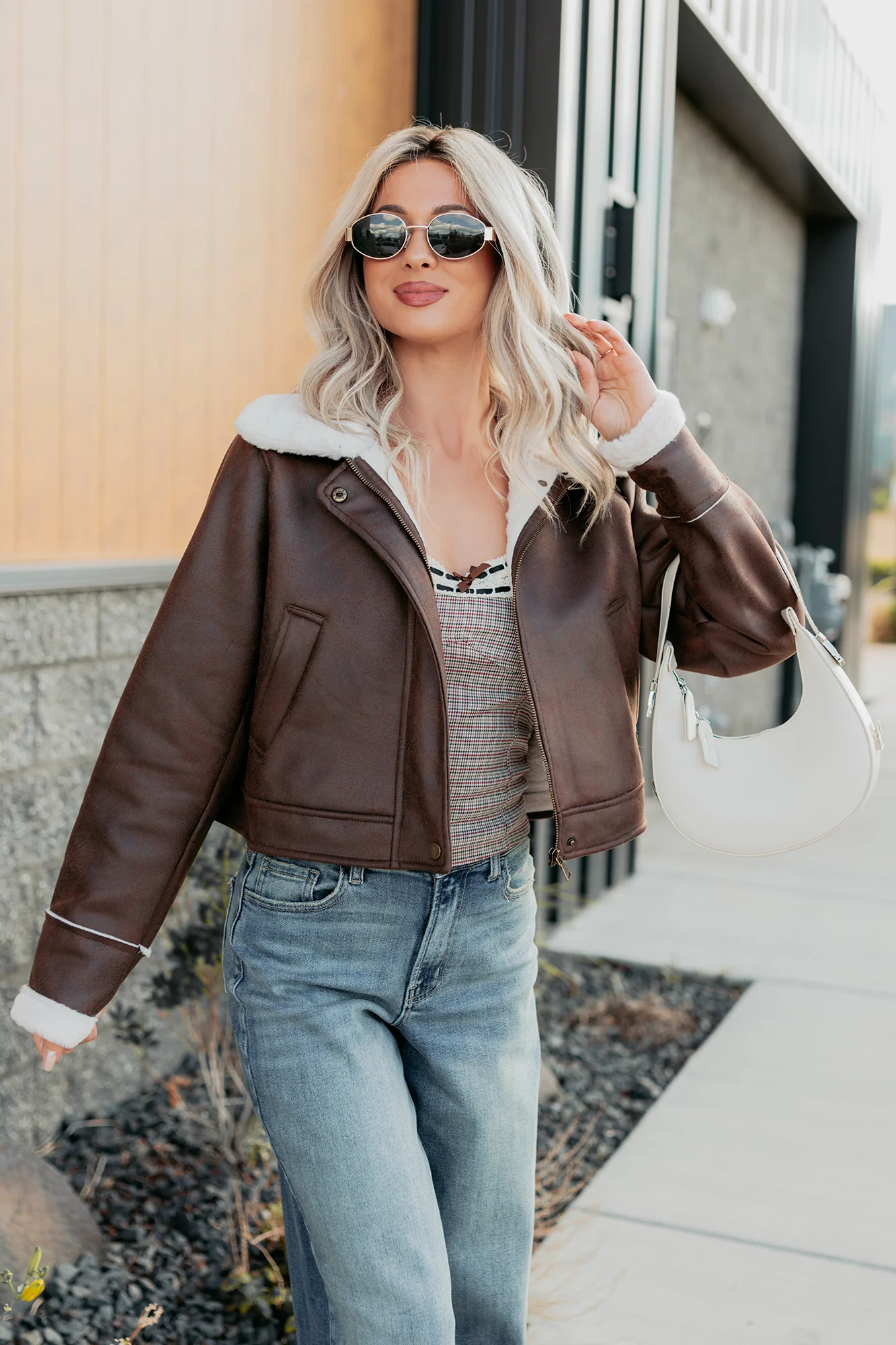 After Dark Faux Suede Fur Lined Jacket (Brown) - Image 11
