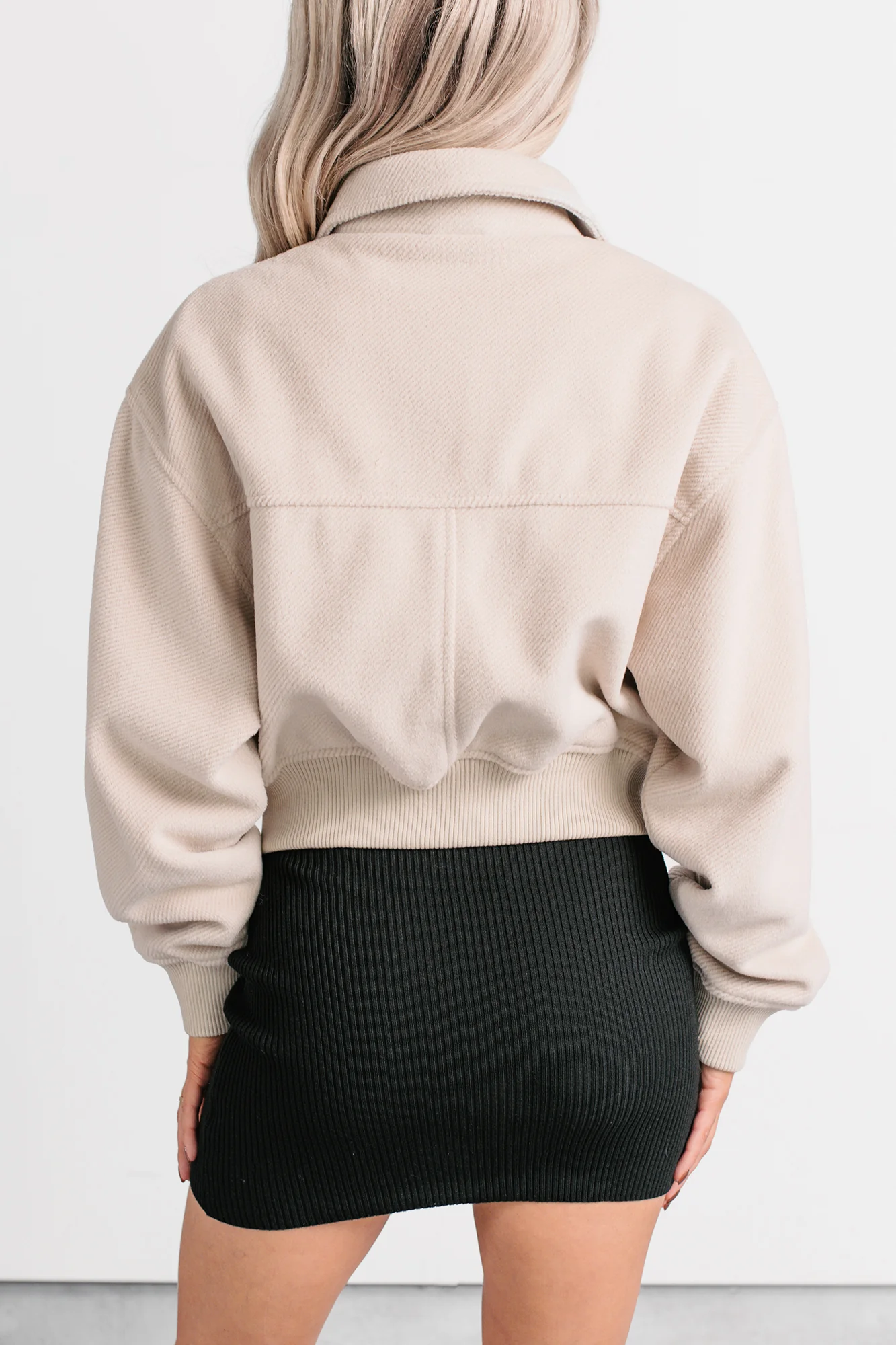 After The Fact Soft Corduroy Collared Zip Up Jacket (Chalk) - Image 4