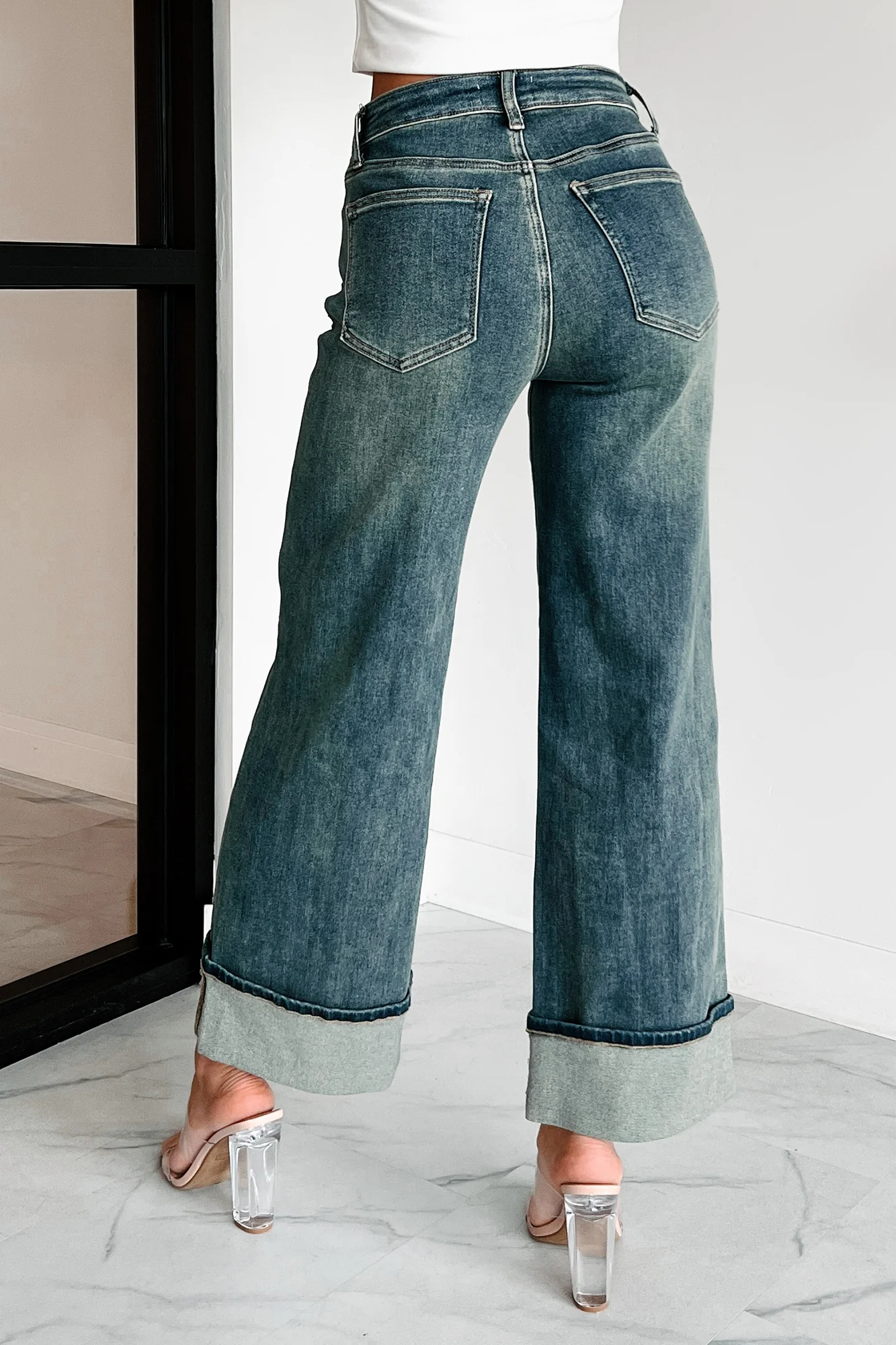 Aiden Special A High Rise Dirty Wash Wide Leg Jeans (Dark) - Image 4