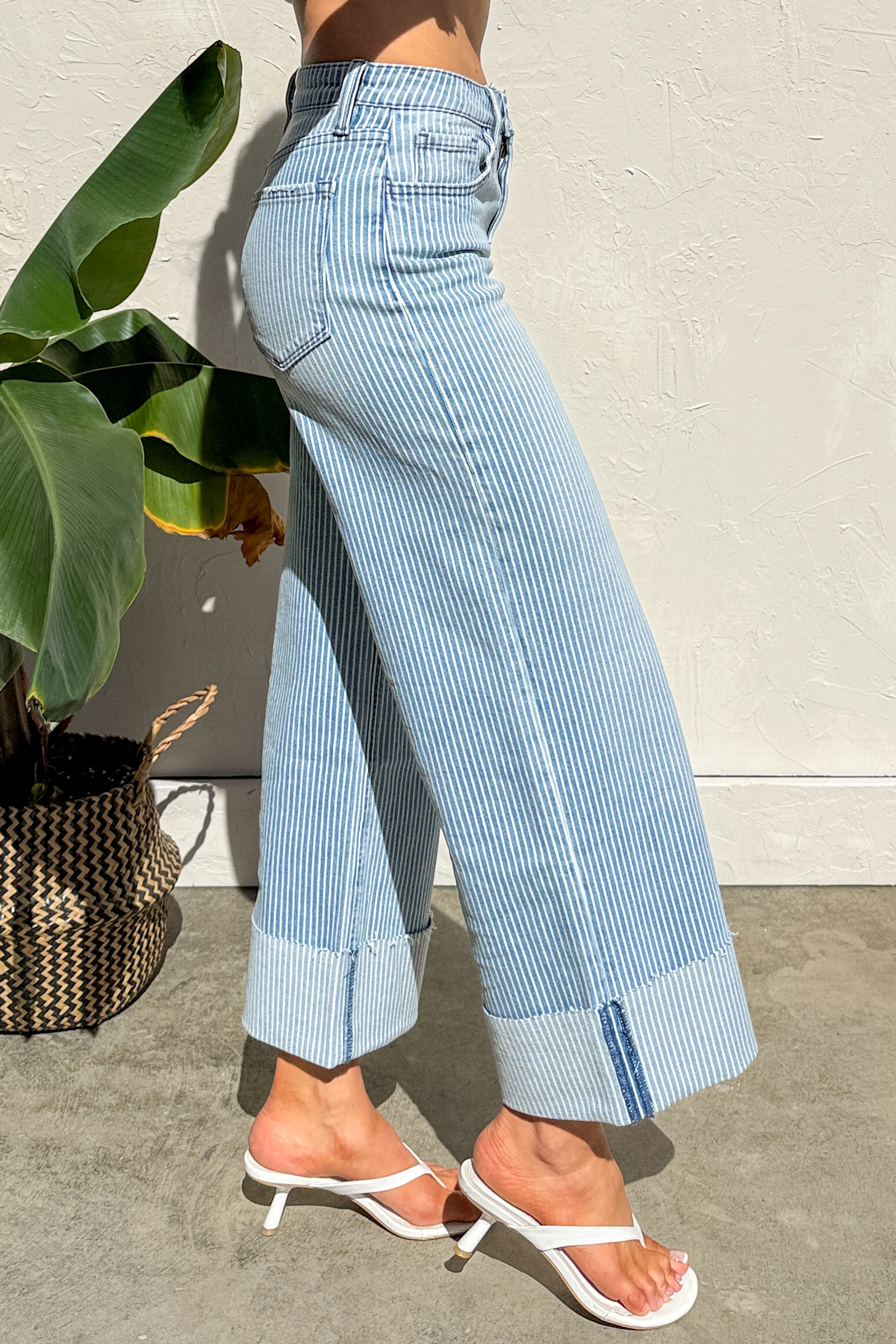 Alexei High Rise Vervet Cuffed Wide Leg Jeans (Stripe) - Image 3