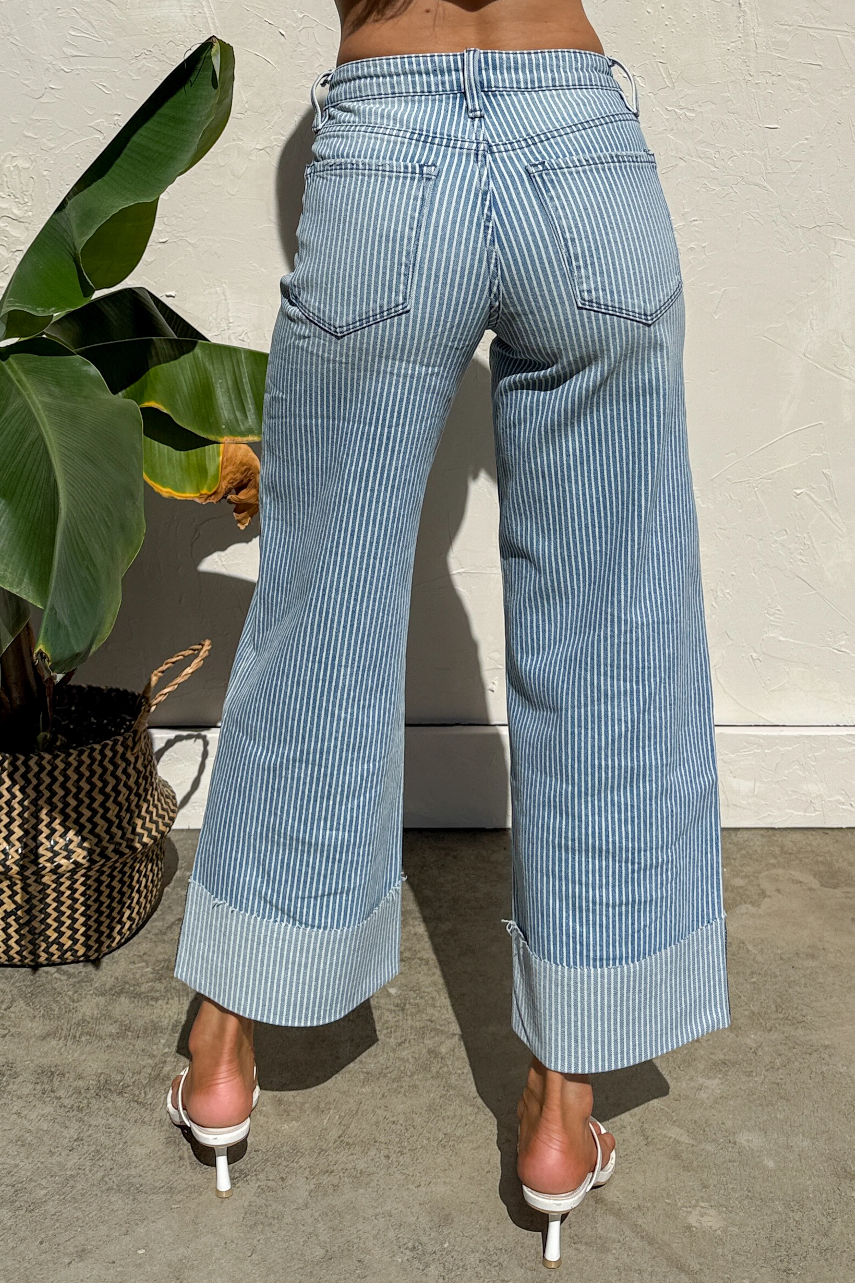 Alexei High Rise Vervet Cuffed Wide Leg Jeans (Stripe) - Image 4