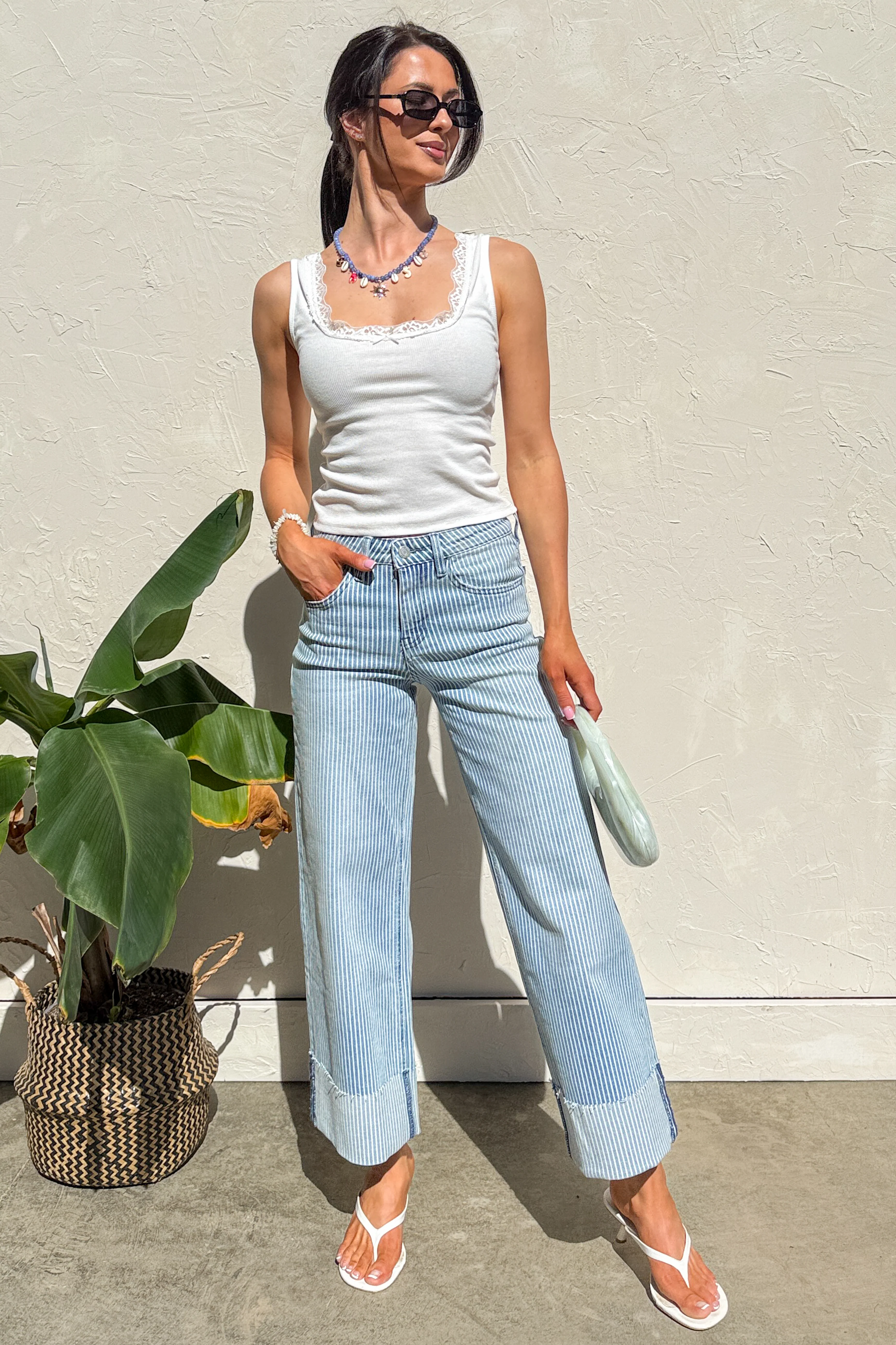 Alexei High Rise Vervet Cuffed Wide Leg Jeans (Stripe) - Image 5