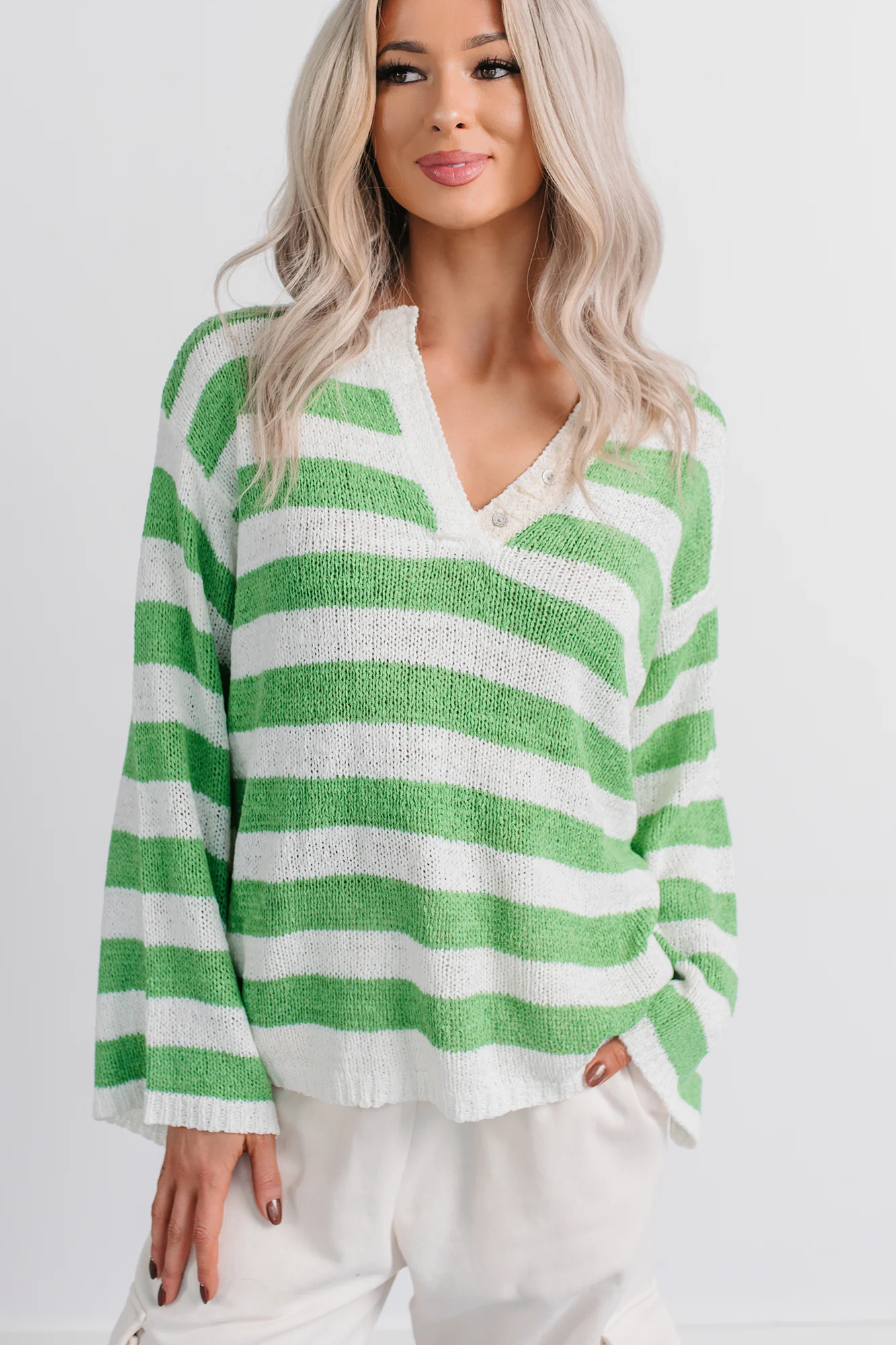 All Dressed Down Striped Knit POL Sweater (Green/Multi) - Image 4