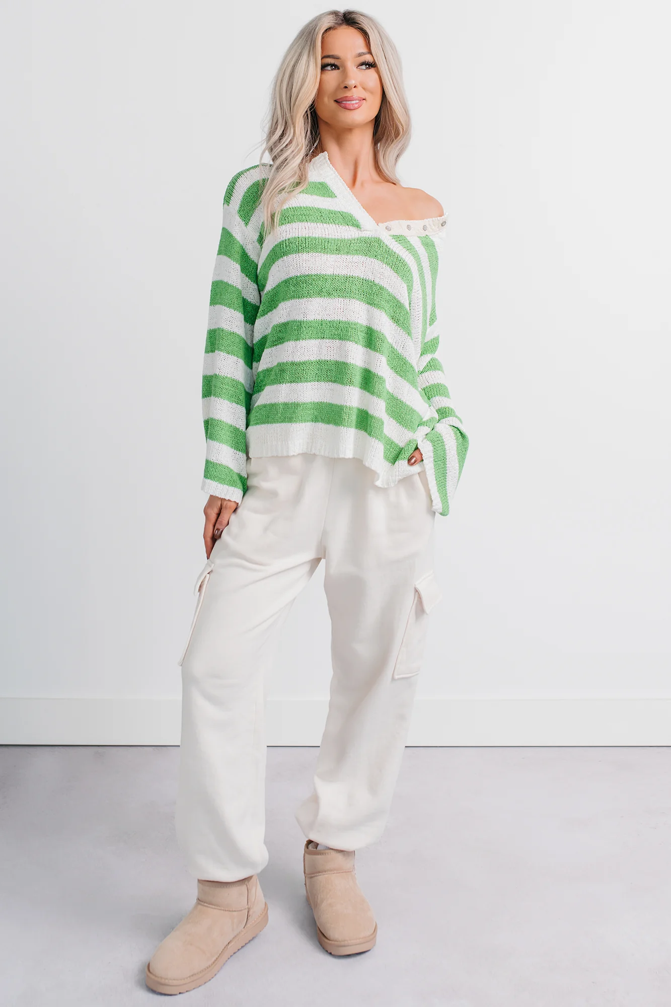 All Dressed Down Striped Knit POL Sweater (Green/Multi) - Image 6