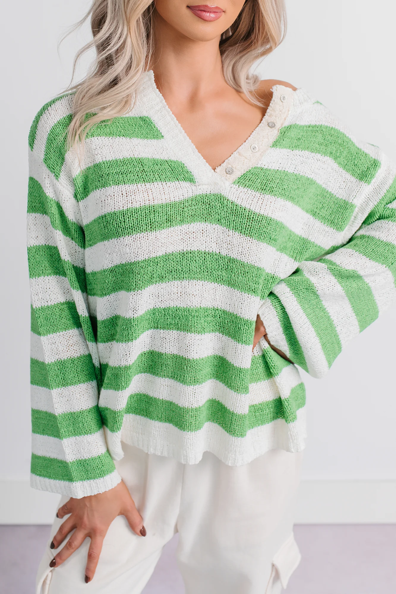 All Dressed Down Striped Knit POL Sweater (Green/Multi) - Image 7