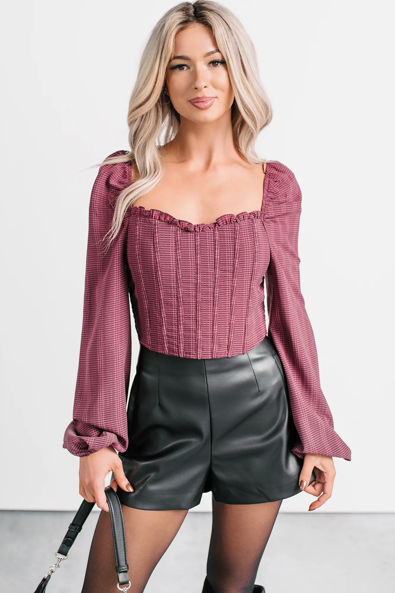 All Of My Love Corset Style Long Sleeve Top (Burgundy) - Image 7