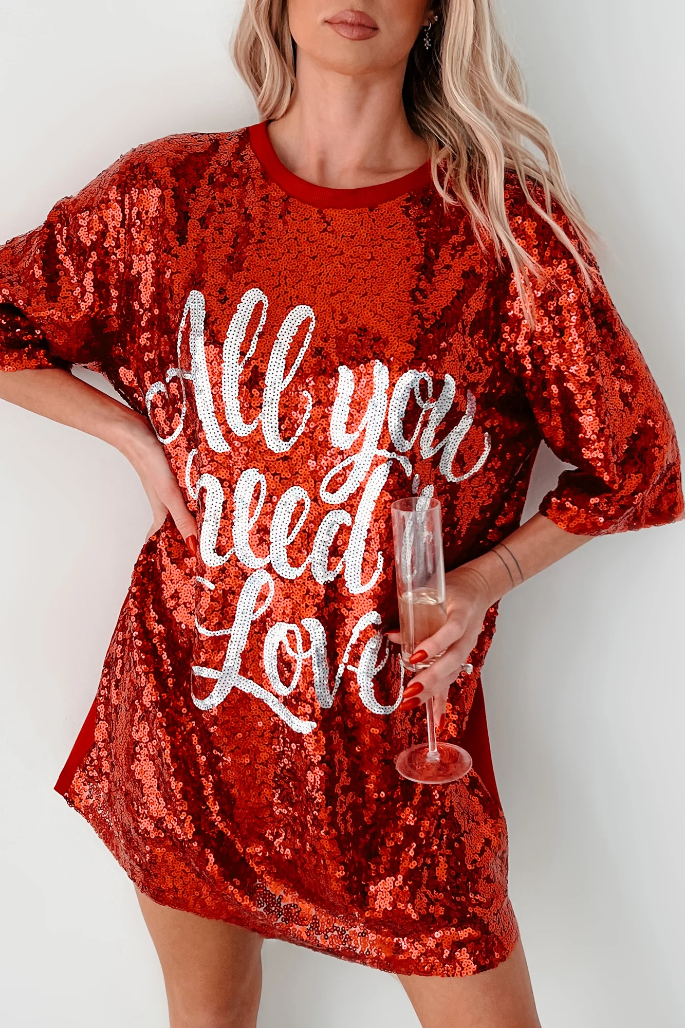 "All You Need Is Love" Sequin Mini Dress (Red) - Image 4
