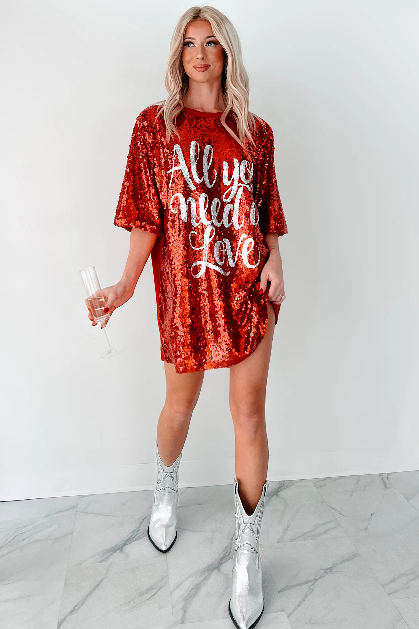 "All You Need Is Love" Sequin Mini Dress (Red) - Image 6
