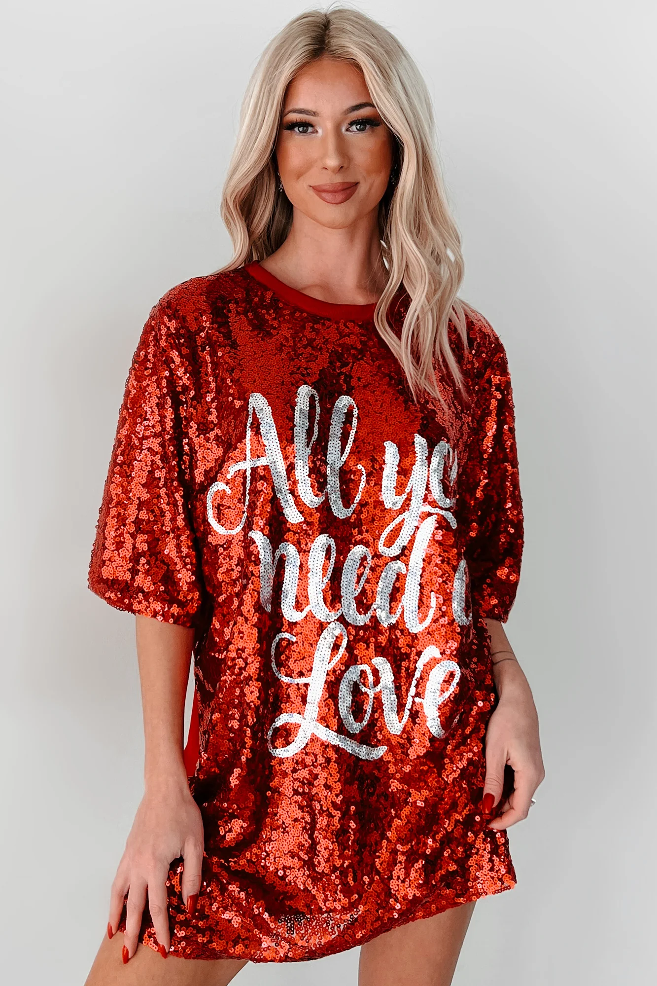 "All You Need Is Love" Sequin Mini Dress (Red) - Image 7