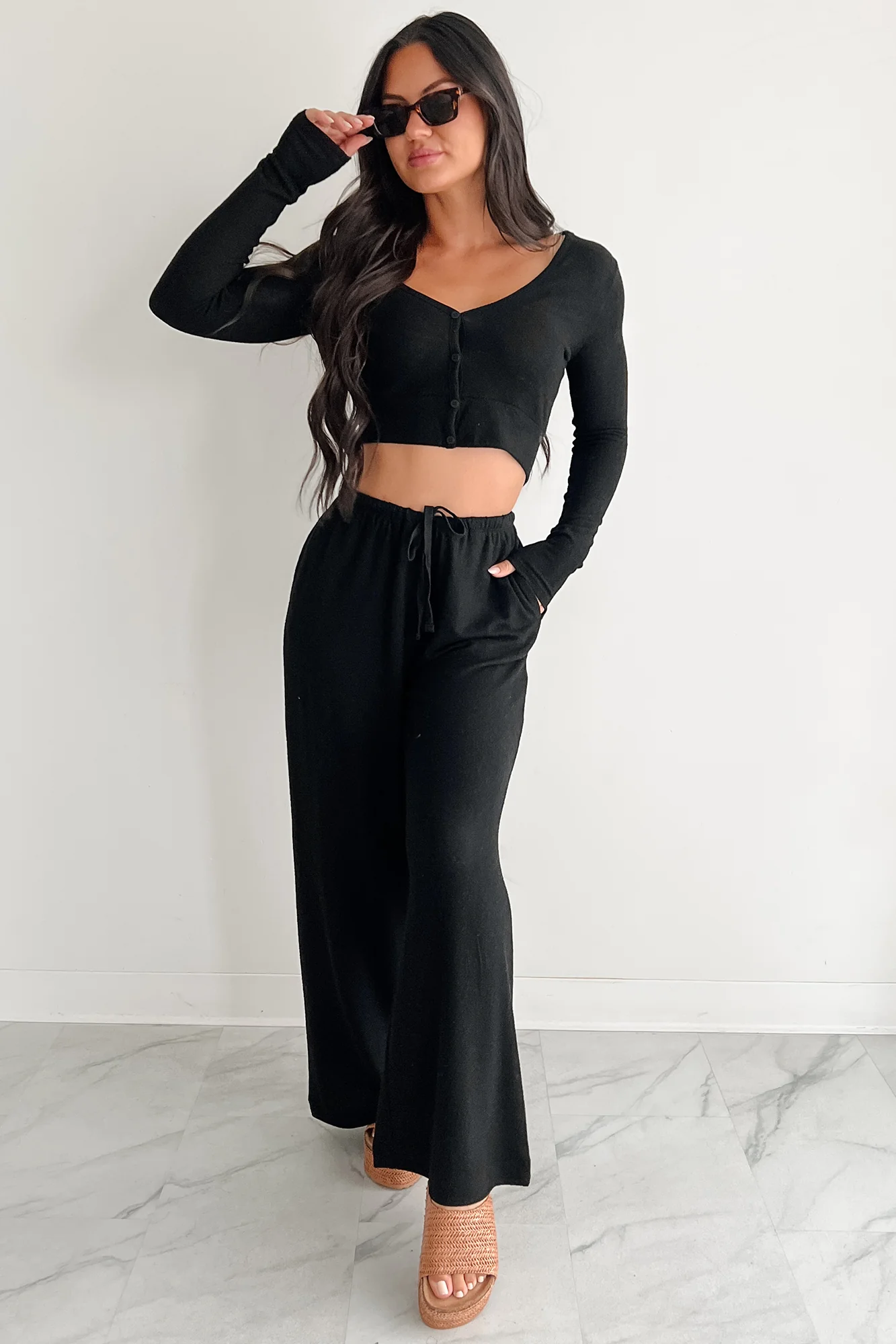 All Your Love Button Detail Long Sleeve Top (Black) - Image 2