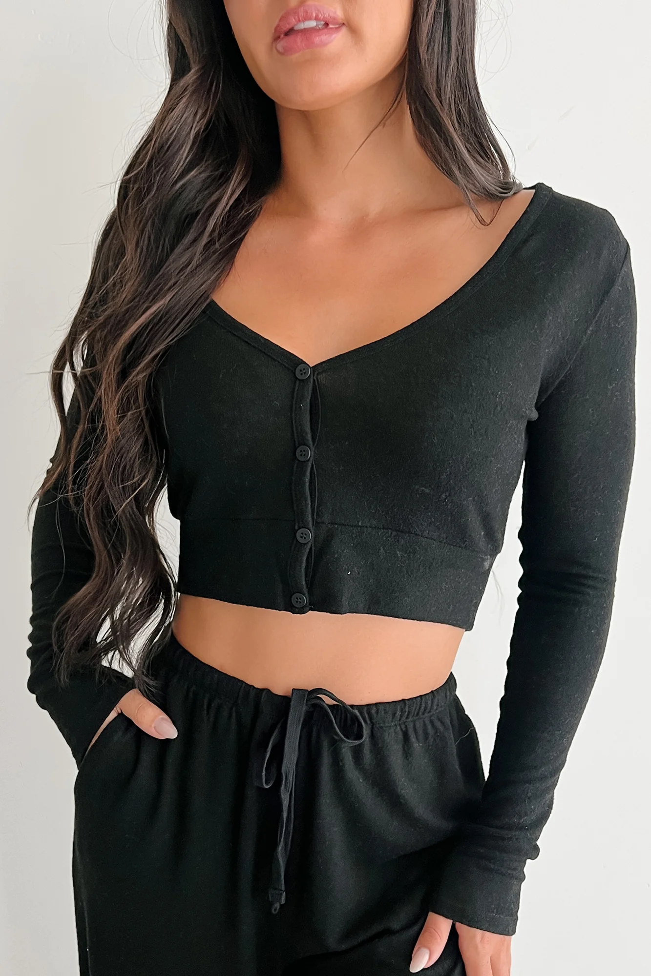 All Your Love Button Detail Long Sleeve Top (Black) - Image 3