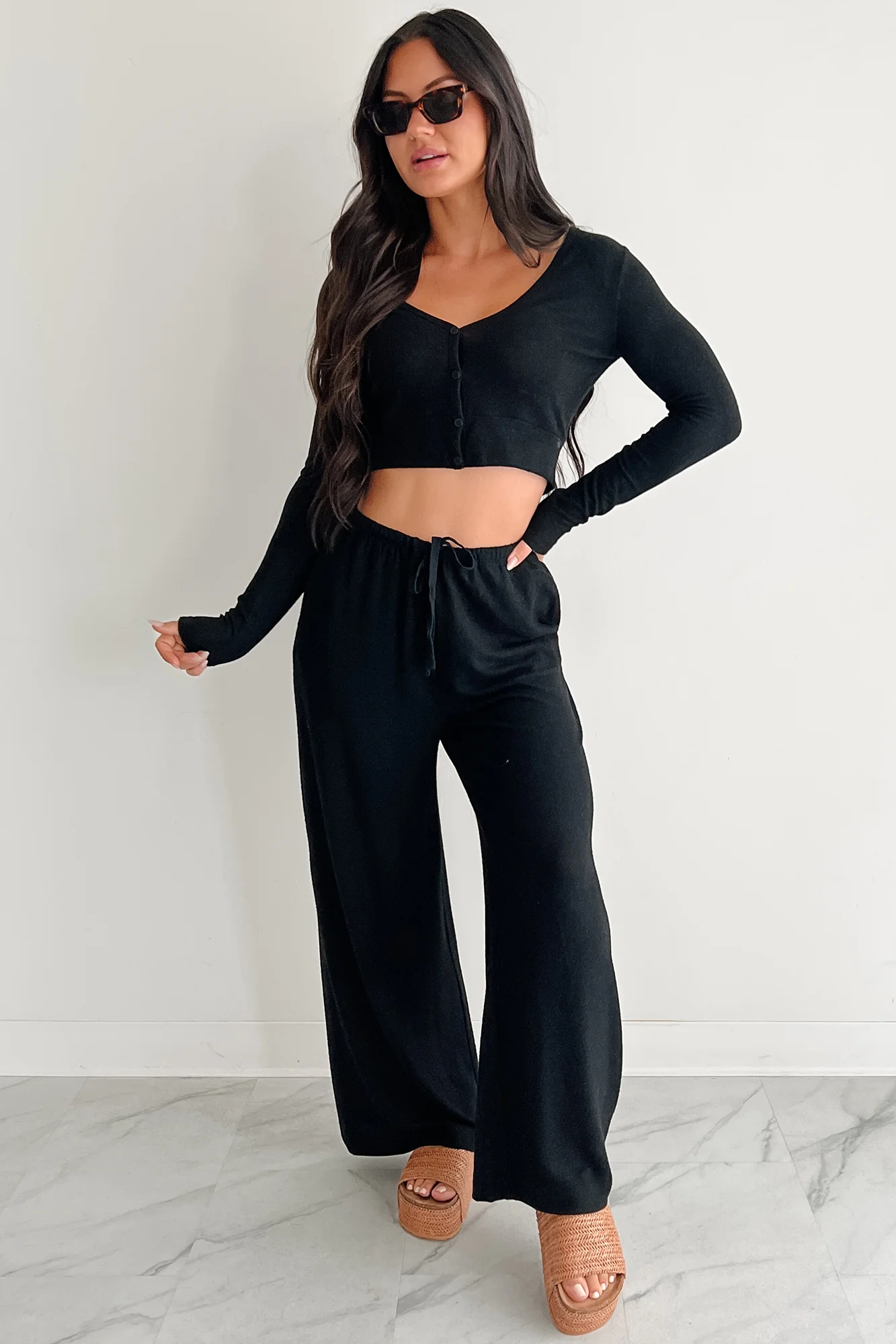 All Your Love Button Detail Long Sleeve Top (Black) - Image 5