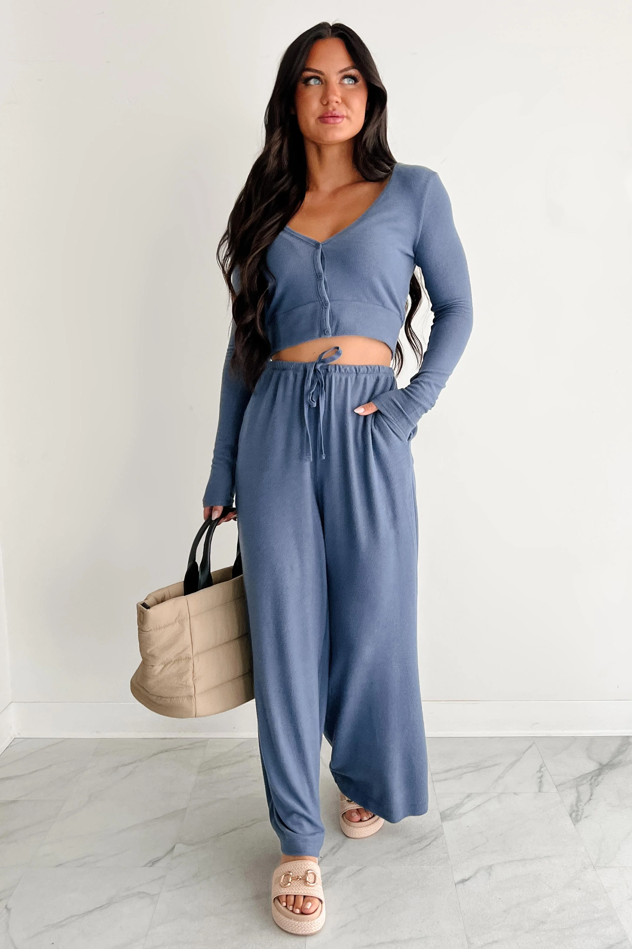 All Your Love Button Detail Long Sleeve Top (Dusty Navy) - Image 3