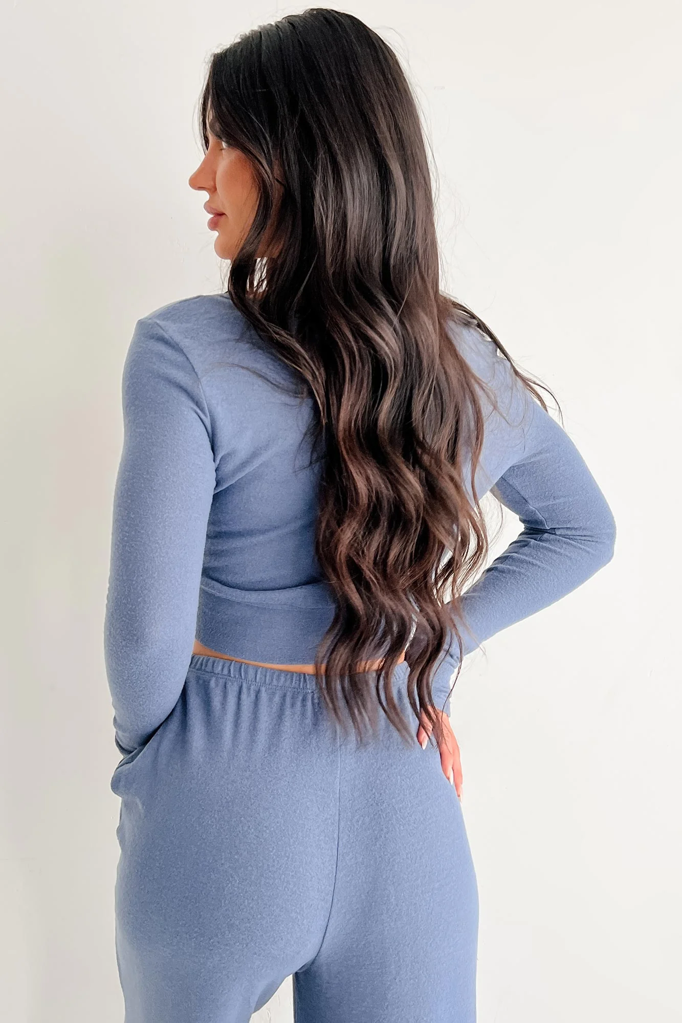 All Your Love Button Detail Long Sleeve Top (Dusty Navy) - Image 4