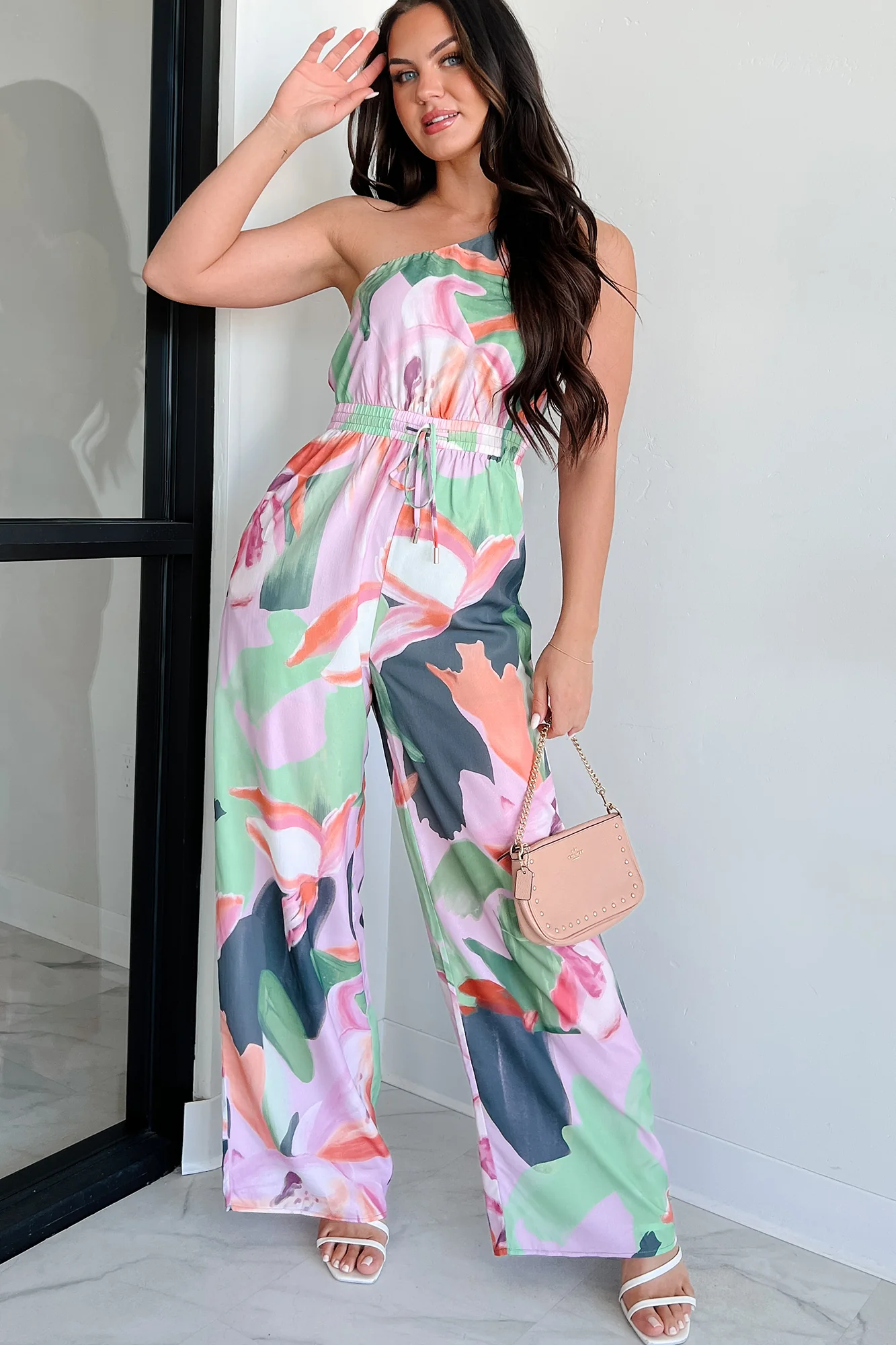 Allow Yourself To Grow One Shoulder Jumpsuit (Purple Multi) - Image 2