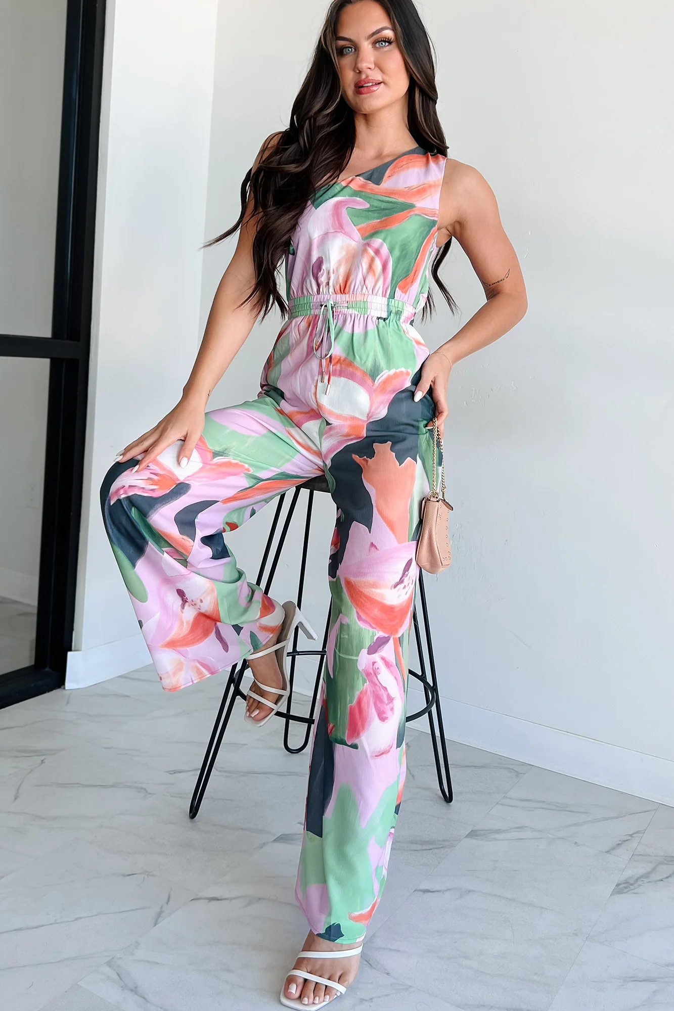 Allow Yourself To Grow One Shoulder Jumpsuit (Purple Multi) - Image 5
