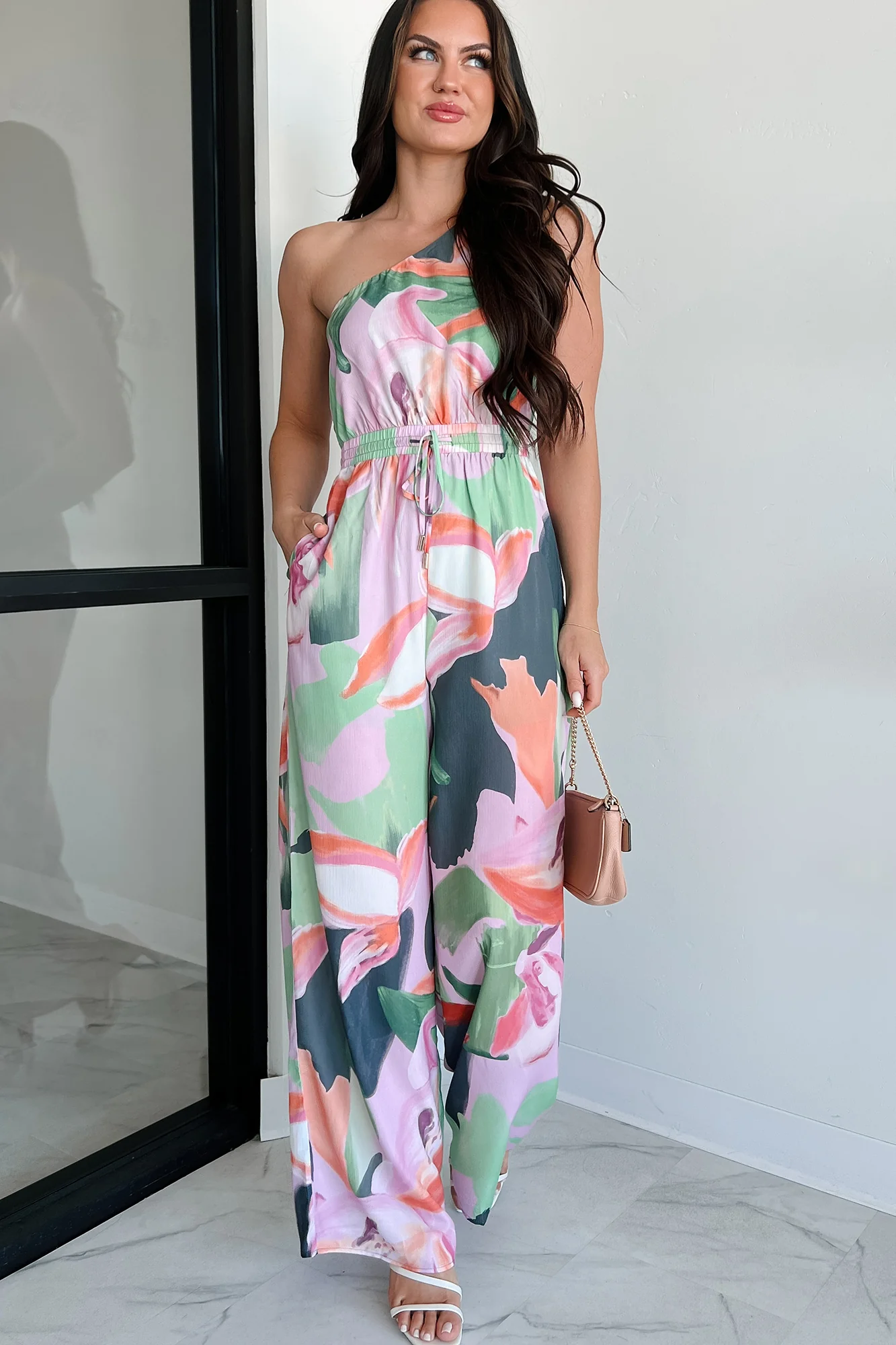 Allow Yourself To Grow One Shoulder Jumpsuit (Purple Multi) - Image 6