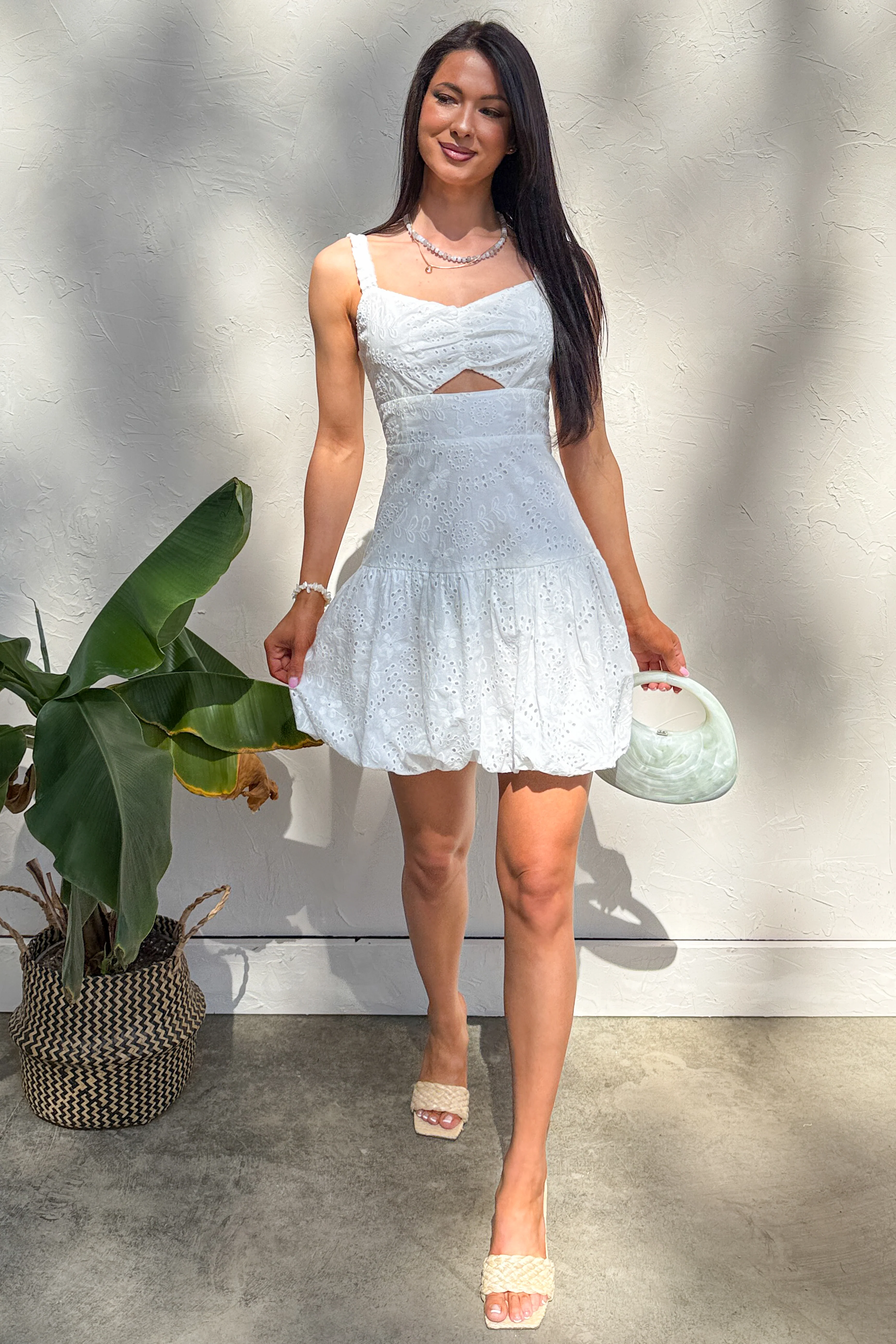 Almost A Dream Eyelet Lace Bubble Hem Dress (White) - Image 4
