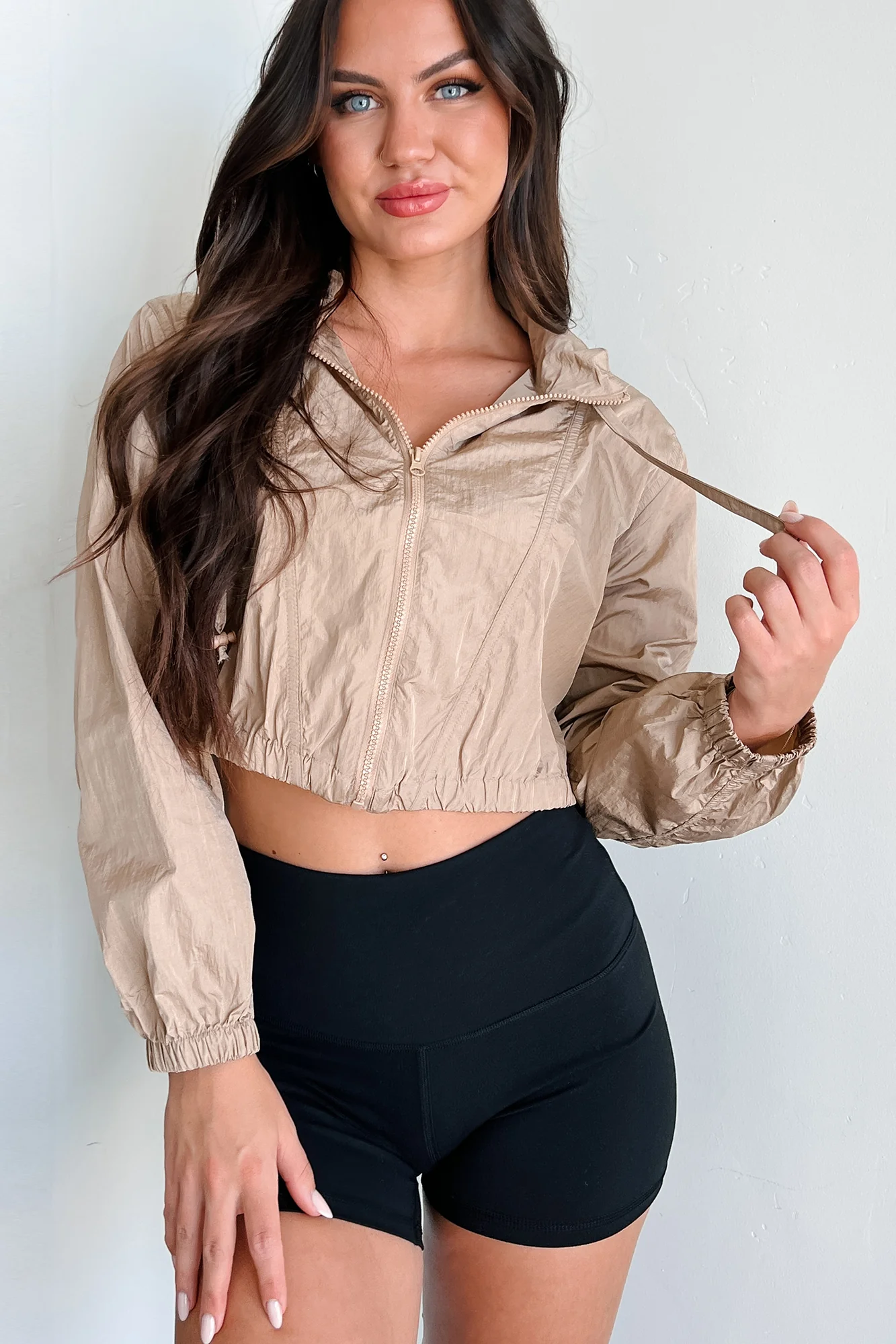 Along The Path Zip-Up Windbreaker Jacket (Khaki) - Image 5