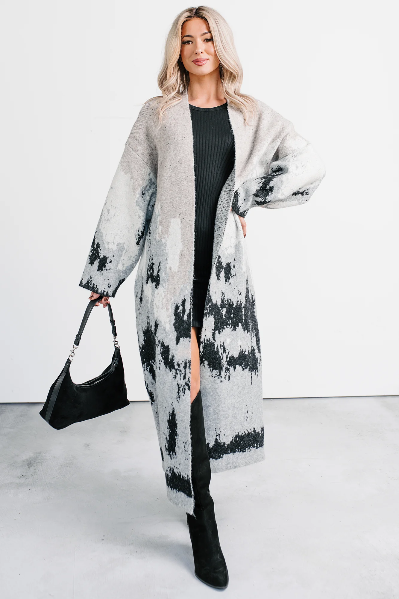 Alpine Trail Abstract Mountain Duster Cardigan (Oatmeal) - Image 3