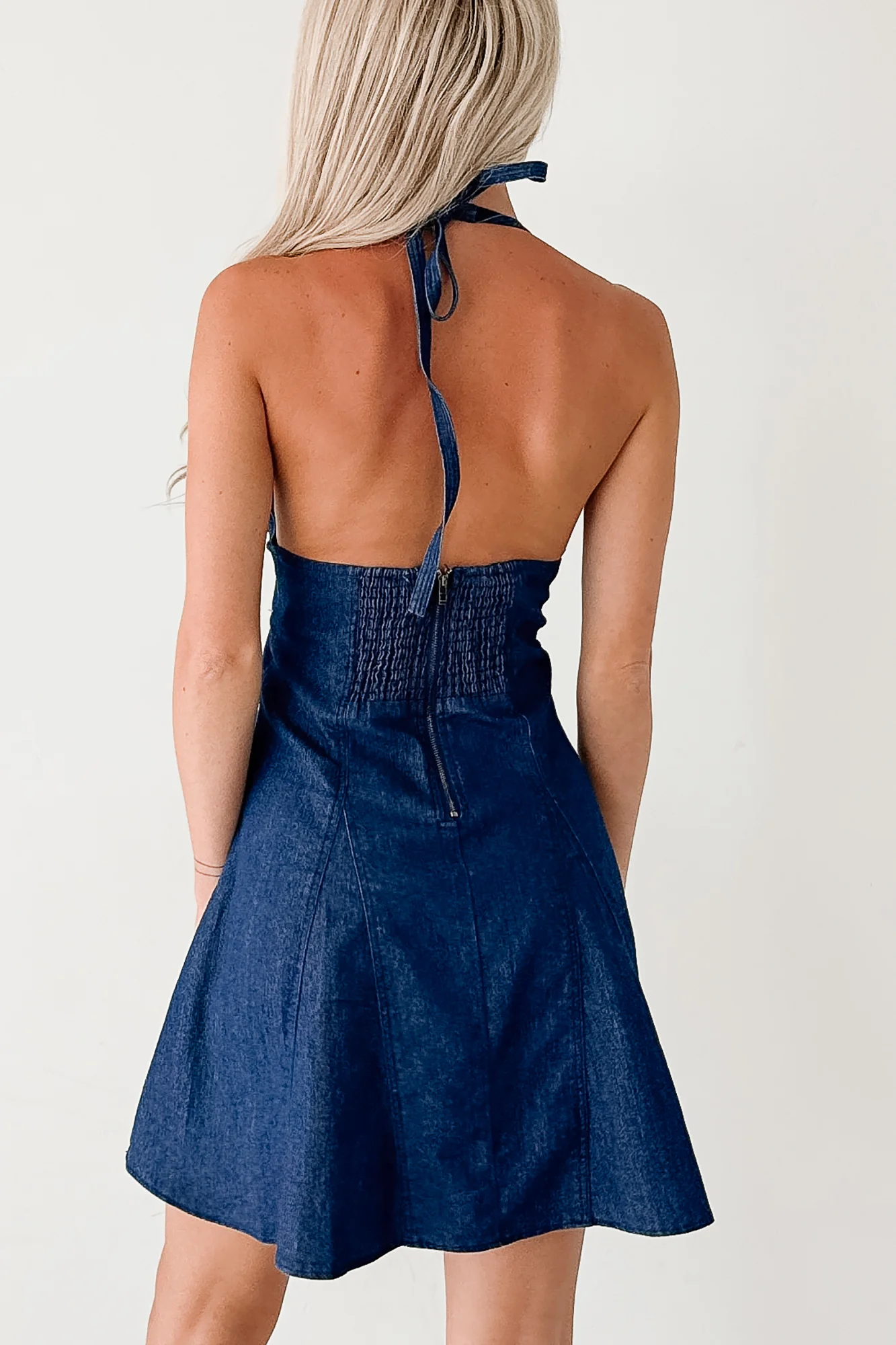 Already Iconic Halter Denim Mini Dress (Dark Blue) - Image 9