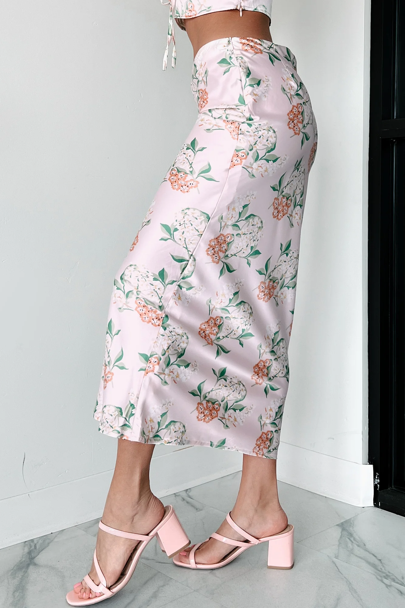 Always Beautiful Floral Satin Skirt (Baby Pink) - Image 8