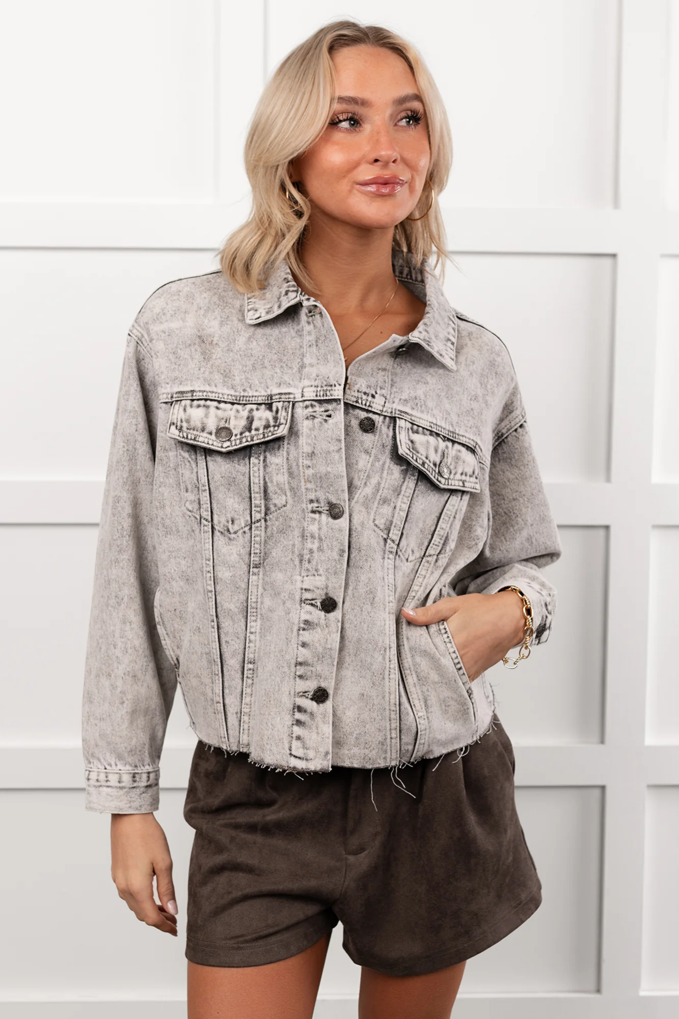 Always Enough Acid Wash Denim Jacket (Grey) - Image 2
