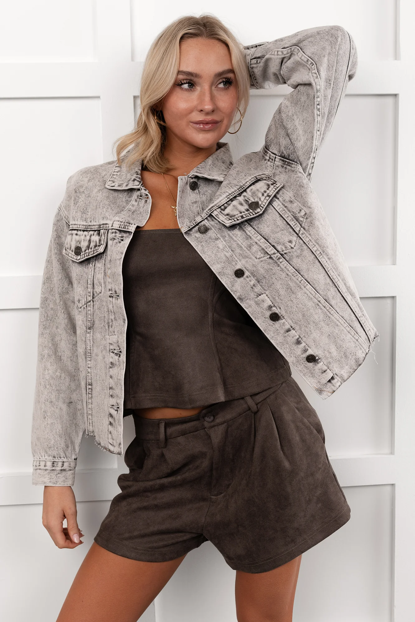 Always Enough Acid Wash Denim Jacket (Grey) - Image 3