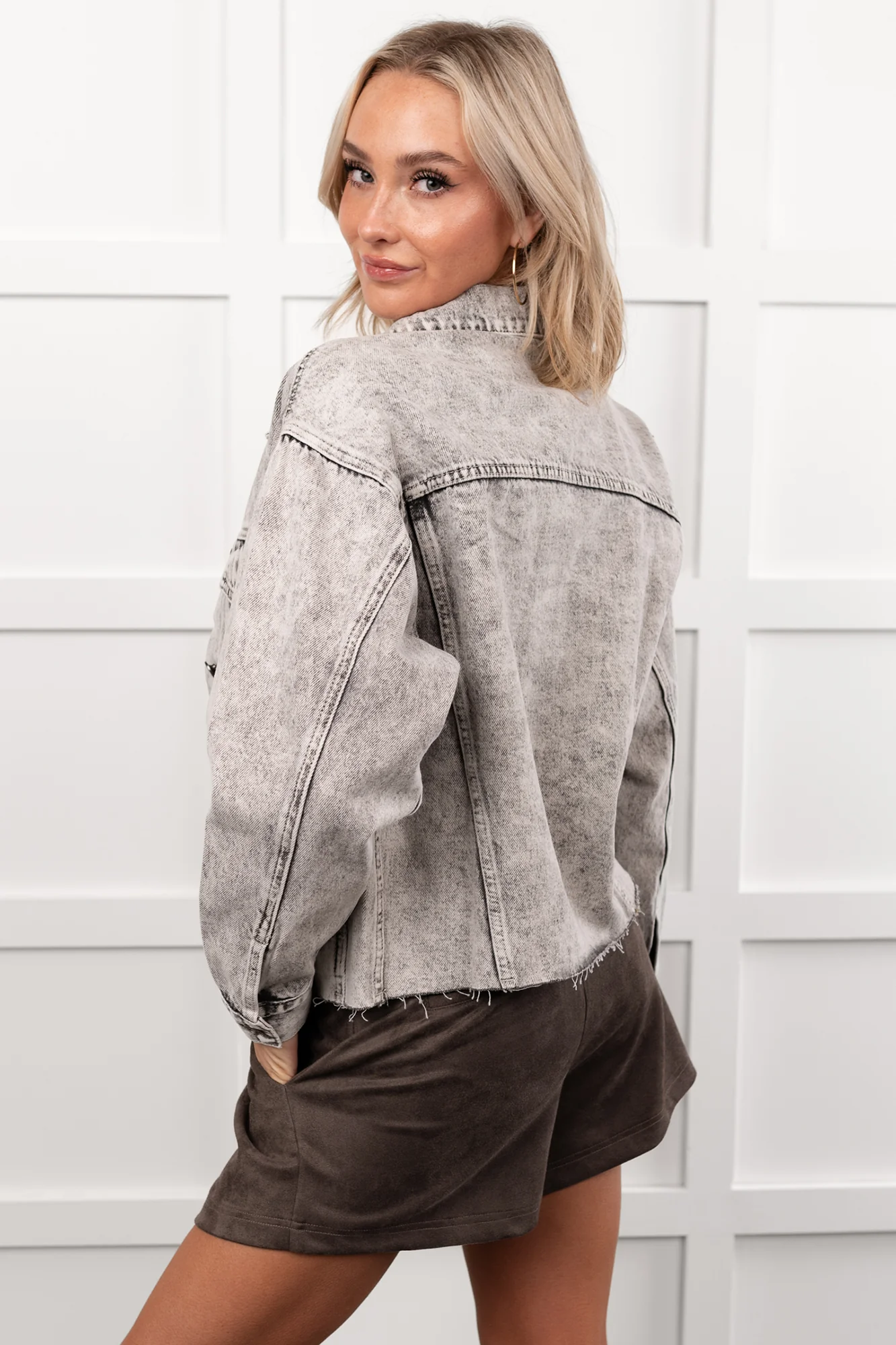 Always Enough Acid Wash Denim Jacket (Grey) - Image 5