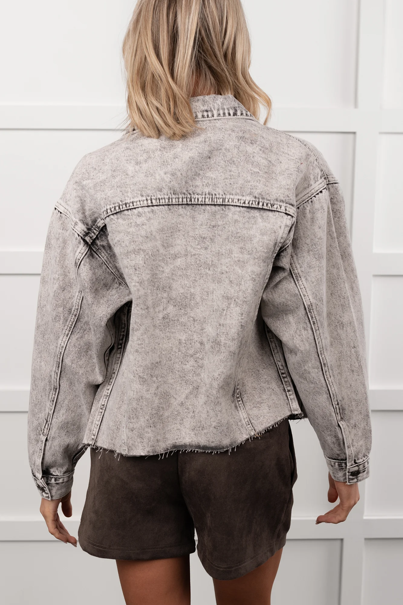 Always Enough Acid Wash Denim Jacket (Grey) - Image 9