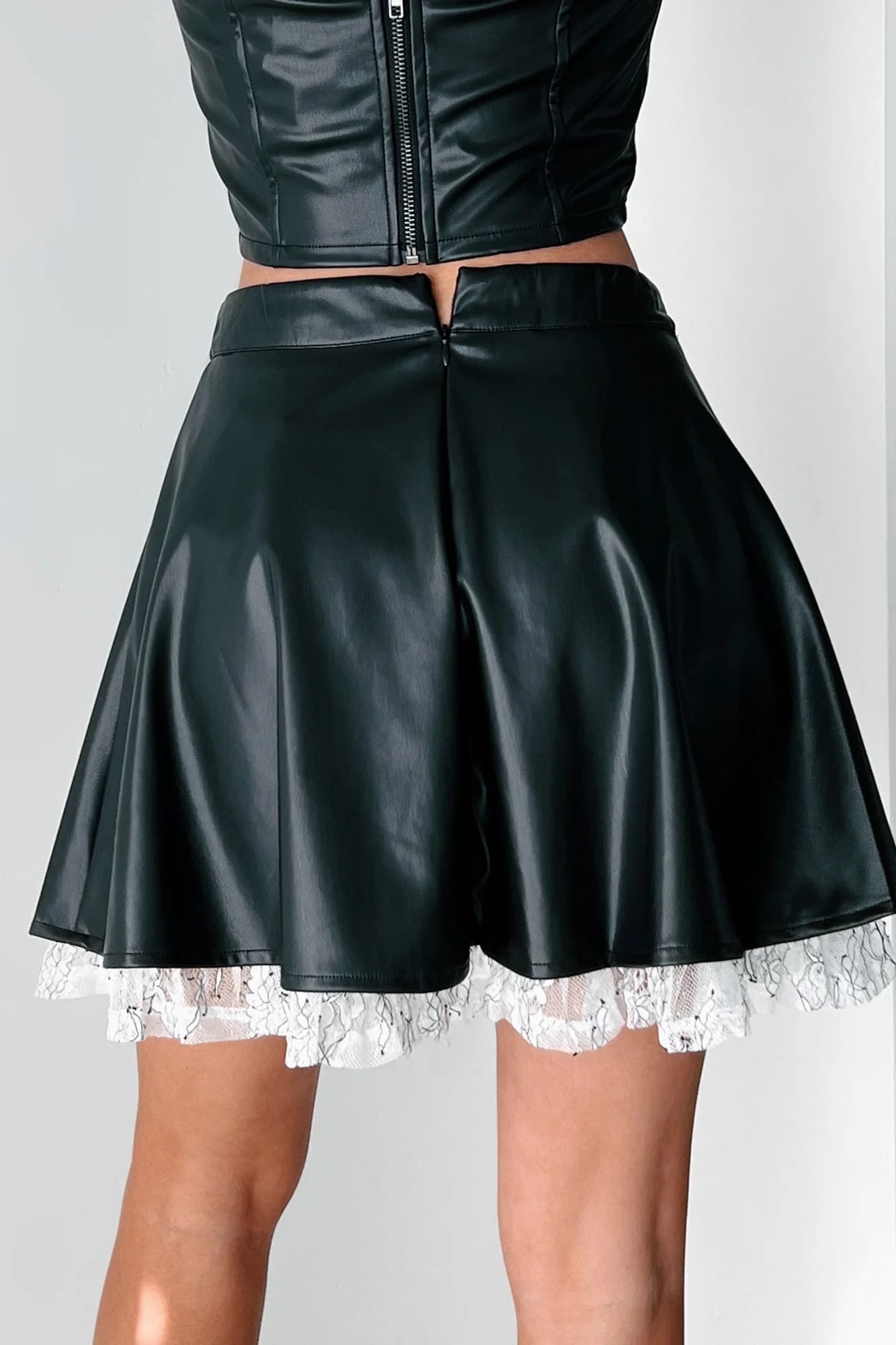 DOORBUSTER Always Flirty Ruffle Lace Faux Leather Skirt (Black) - Image 5